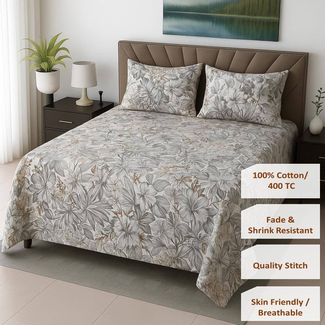 Threads Silky Touch Camri Series Premium Super King Size Flat Bedsheet 275 x 275 cms