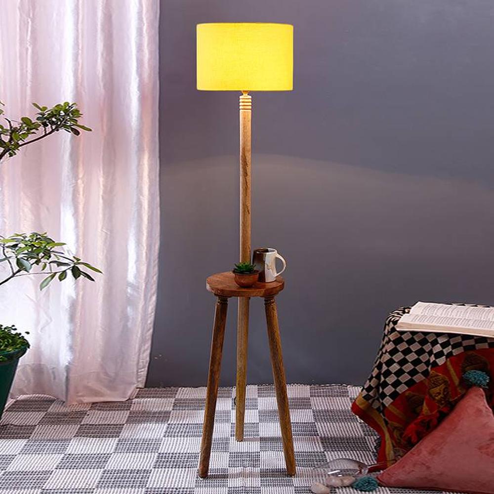Gwyneth Yellow Cotton Shade Floor Lamp - Devansh