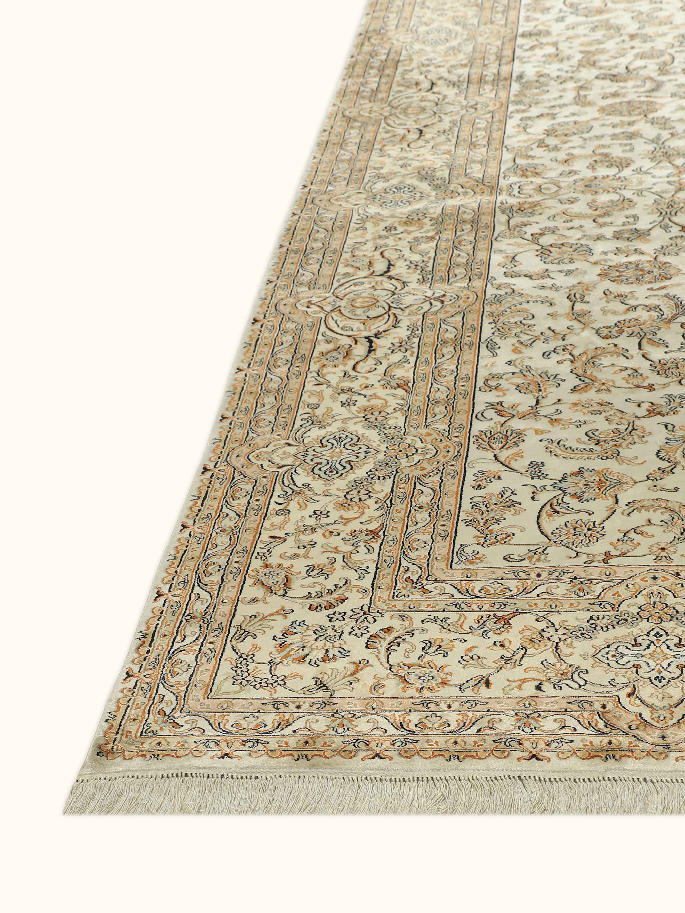 Traditional Persian Kerman Kashmir Silk Hand-knotted Rug