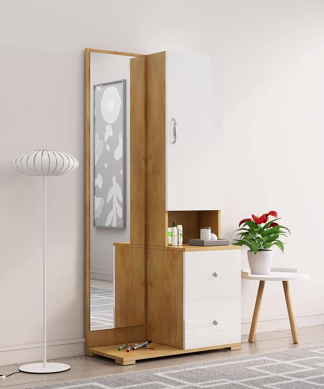 Hexa Red Wooden Dressing Table in Giant Wood and Frosty White Colour - HexaRed
