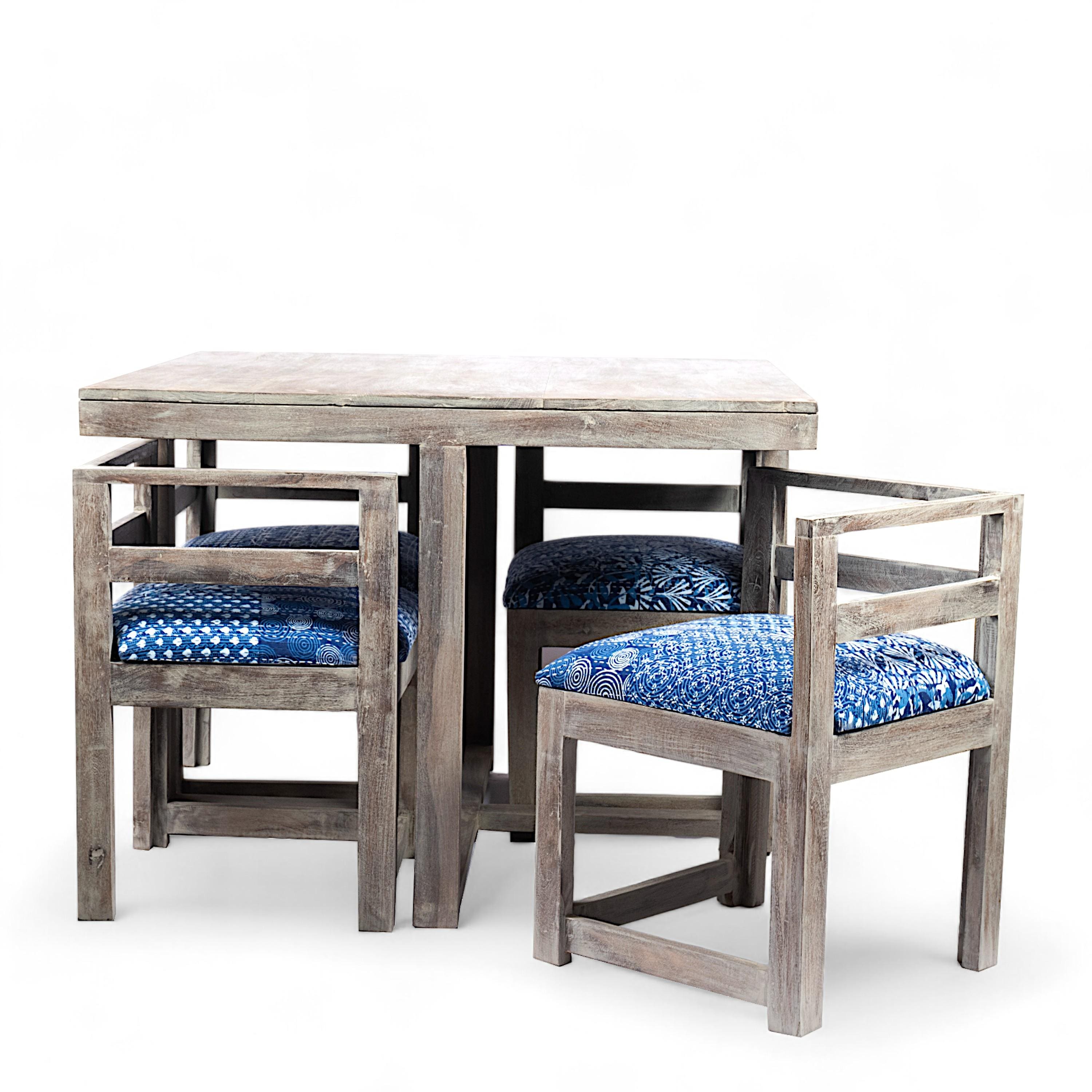 Kingston Sheesham Wood 4 seater Dining Table Set in Antique Grey Finish