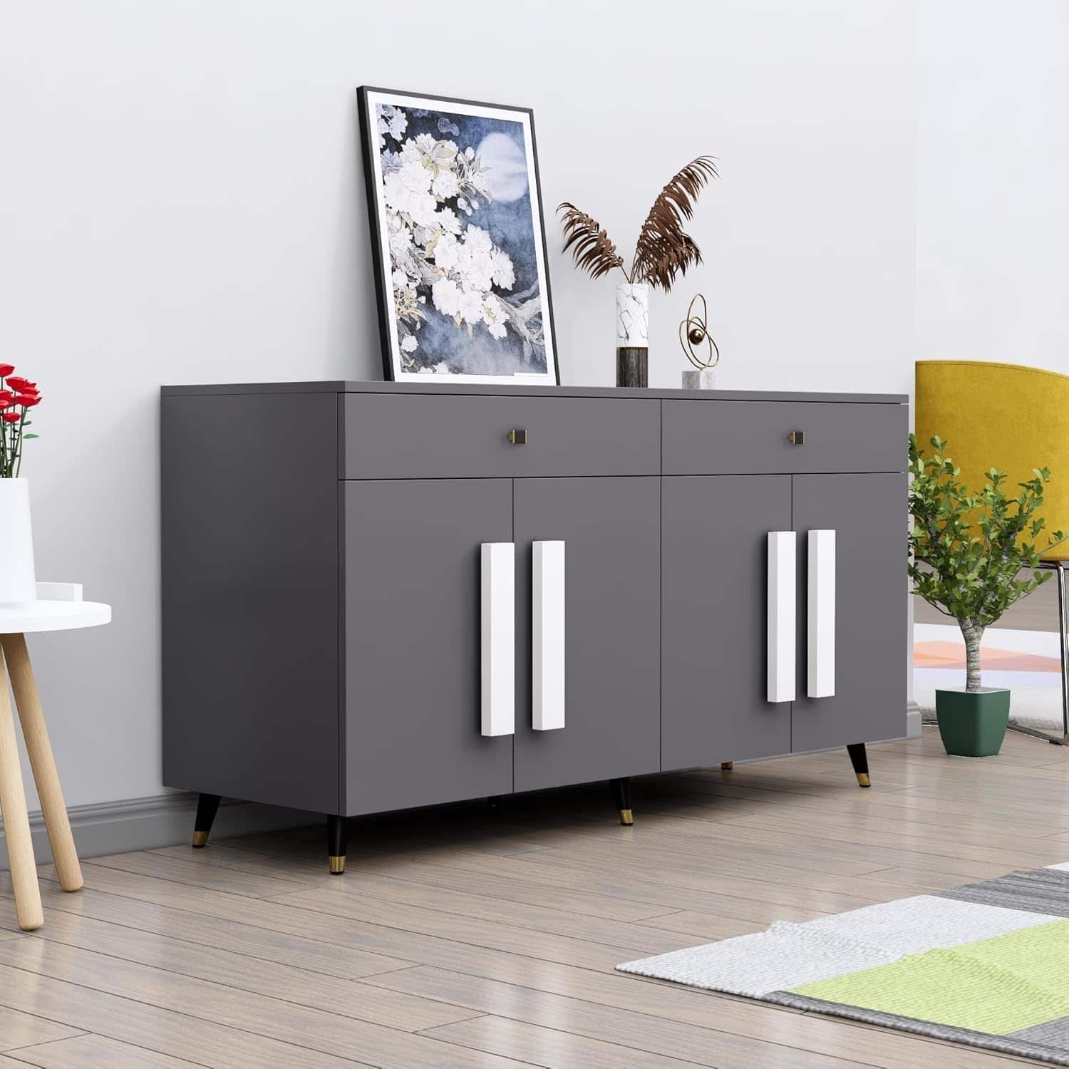 Hexa Red Multipurpose Storage Cabinet With 2 Drawer 4 Door in Slate Grey Colour - HexaRed
