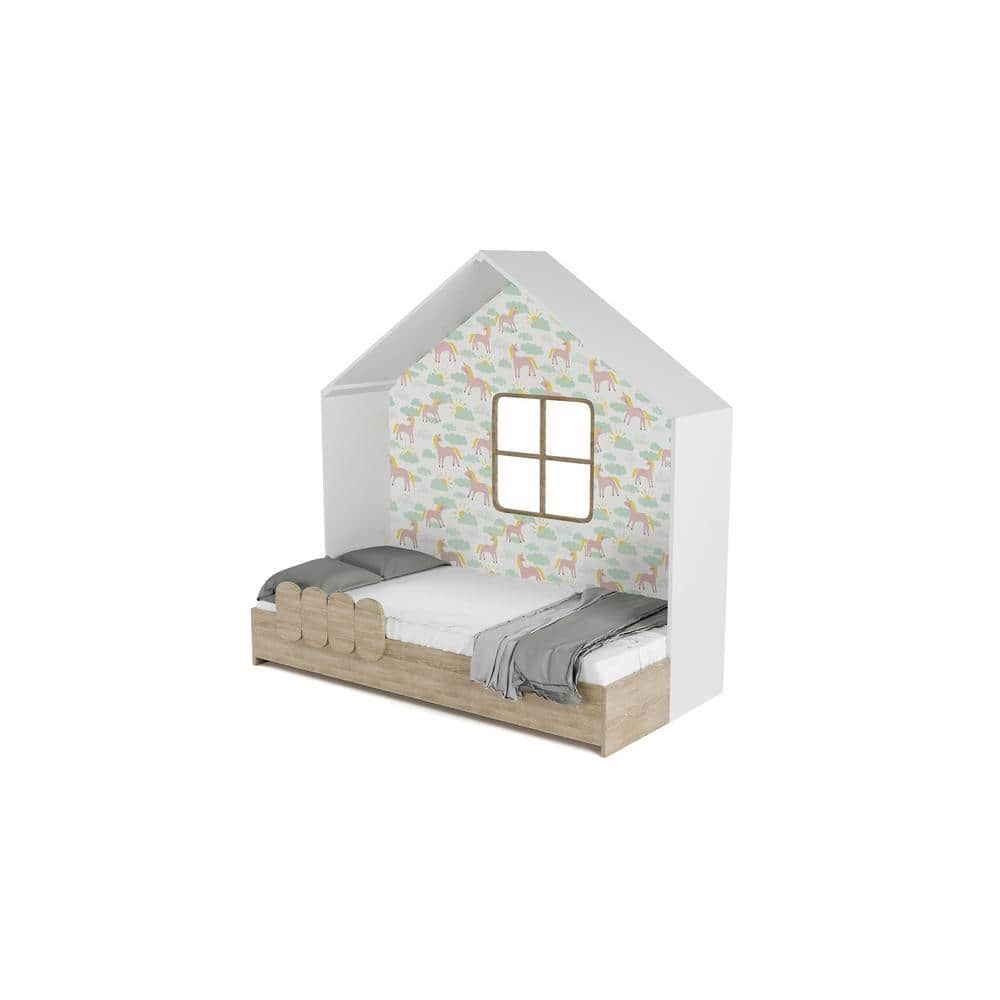 Little Hut Engineered Wood Bed in Pink Colour