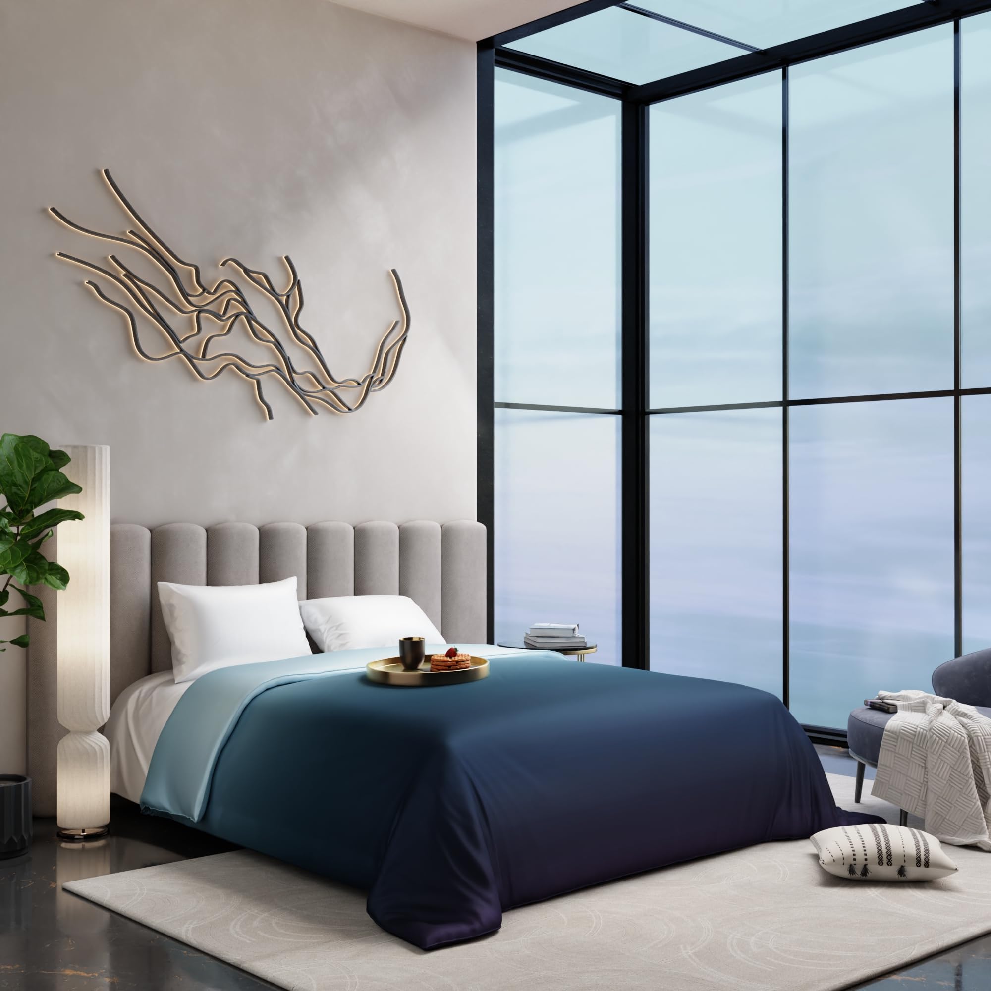 Stoa Paris Comforter for King Size Bed, 300 TC Ultra Satin Fabric  Blue Teal - Stoa Paris