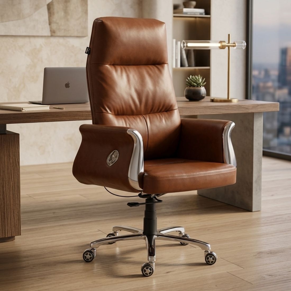 Ettorez Majestic Ultra Premium Leatherette Office Chair In Tan Colour - Ettorez Office Furniture