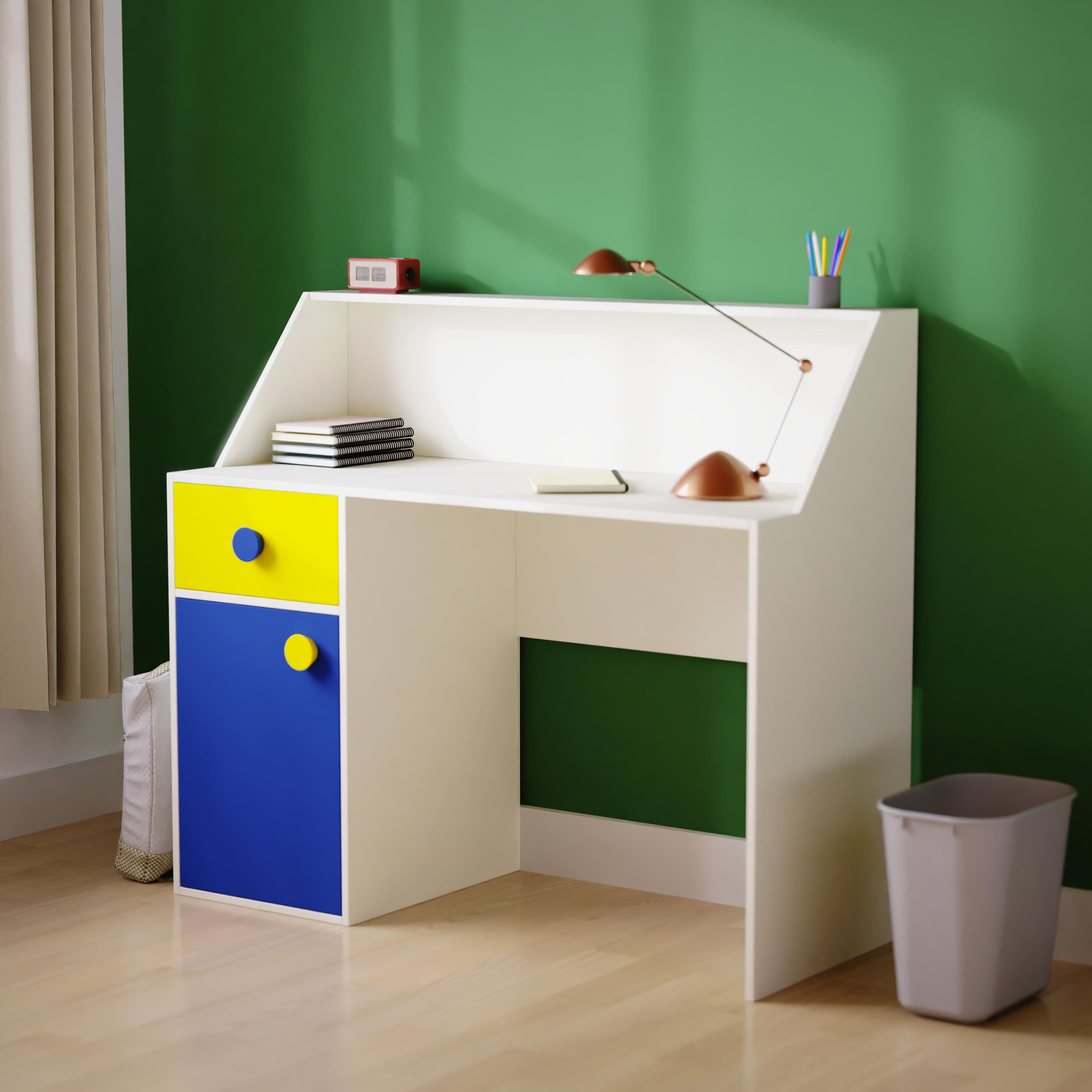 Elementary Study Table In Yellow & White Colour