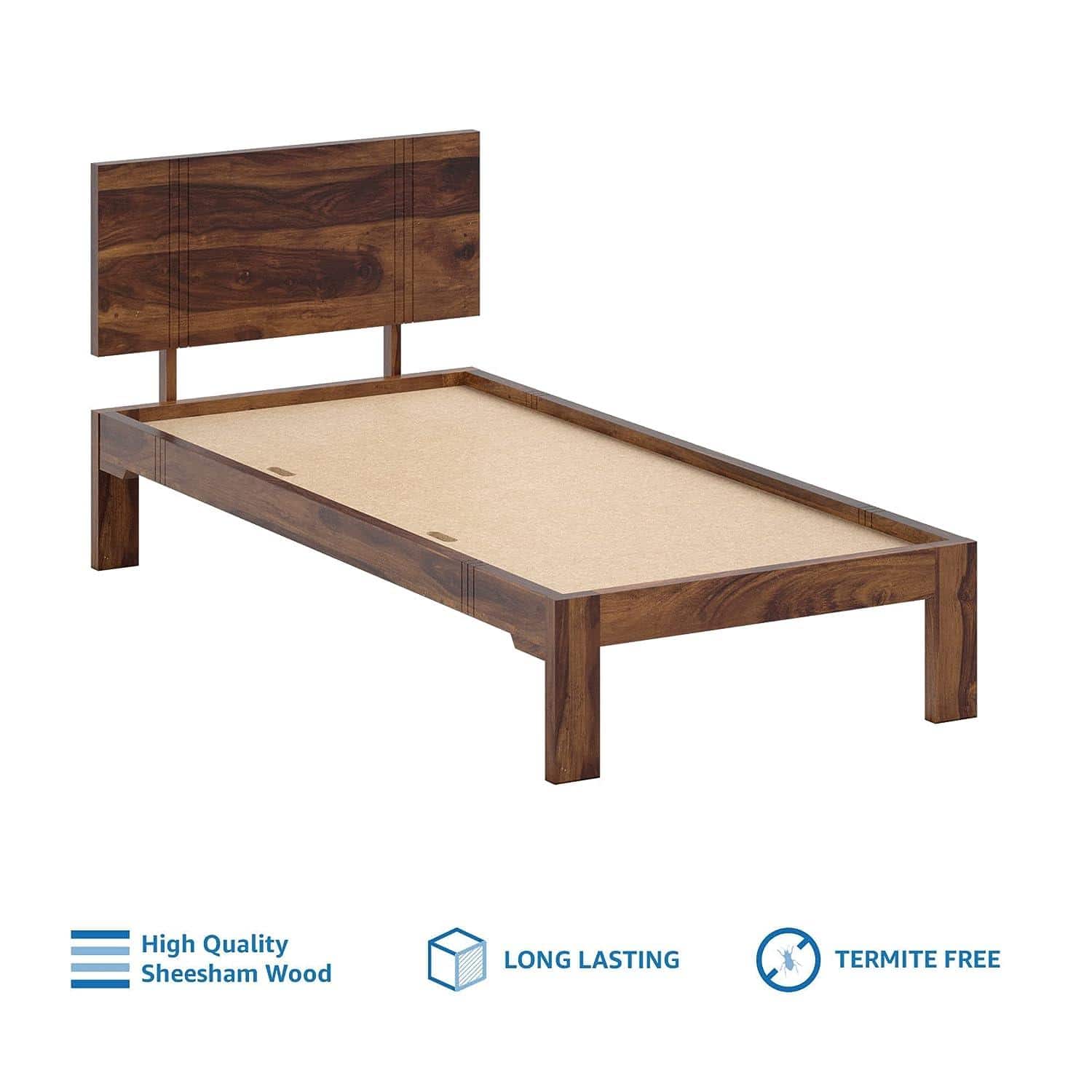 Triplet Solid Wood Single Size Non Storage Bed In Provincial Teak Finish
