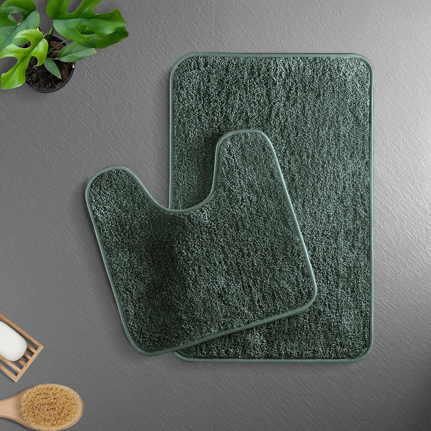 Luxe Home Polyester Newman Contour Bath Mat Set of 2 (Hunter Green 45x75 cm & 40x45)