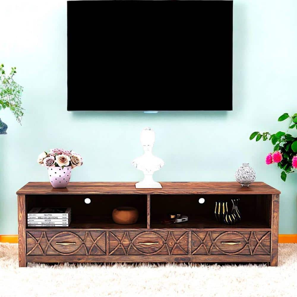 Vintara Sheesham Wood Contemporary TV Entertainment Unit for TV upto 65 inch in TEAK FINISH
