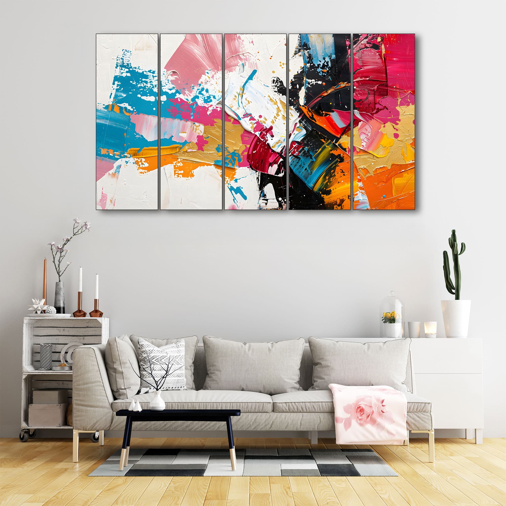 The Castle Decor Abstract Art Wall Painting Wooden Framed 27x48 Inch (Style 1) - The Castle Decor