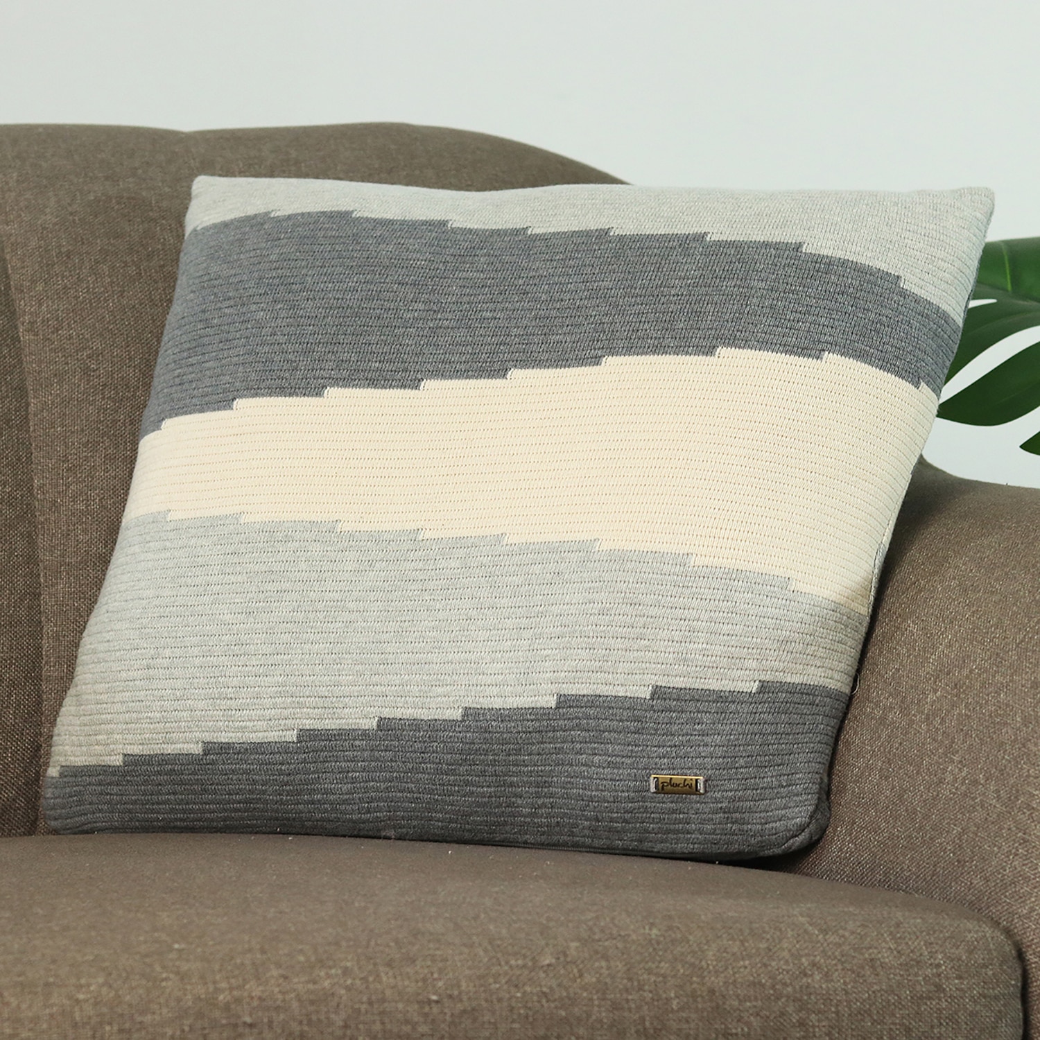 Maverick Grey Melange Natural Cushion Cover 16X16  Inches - Pluchi