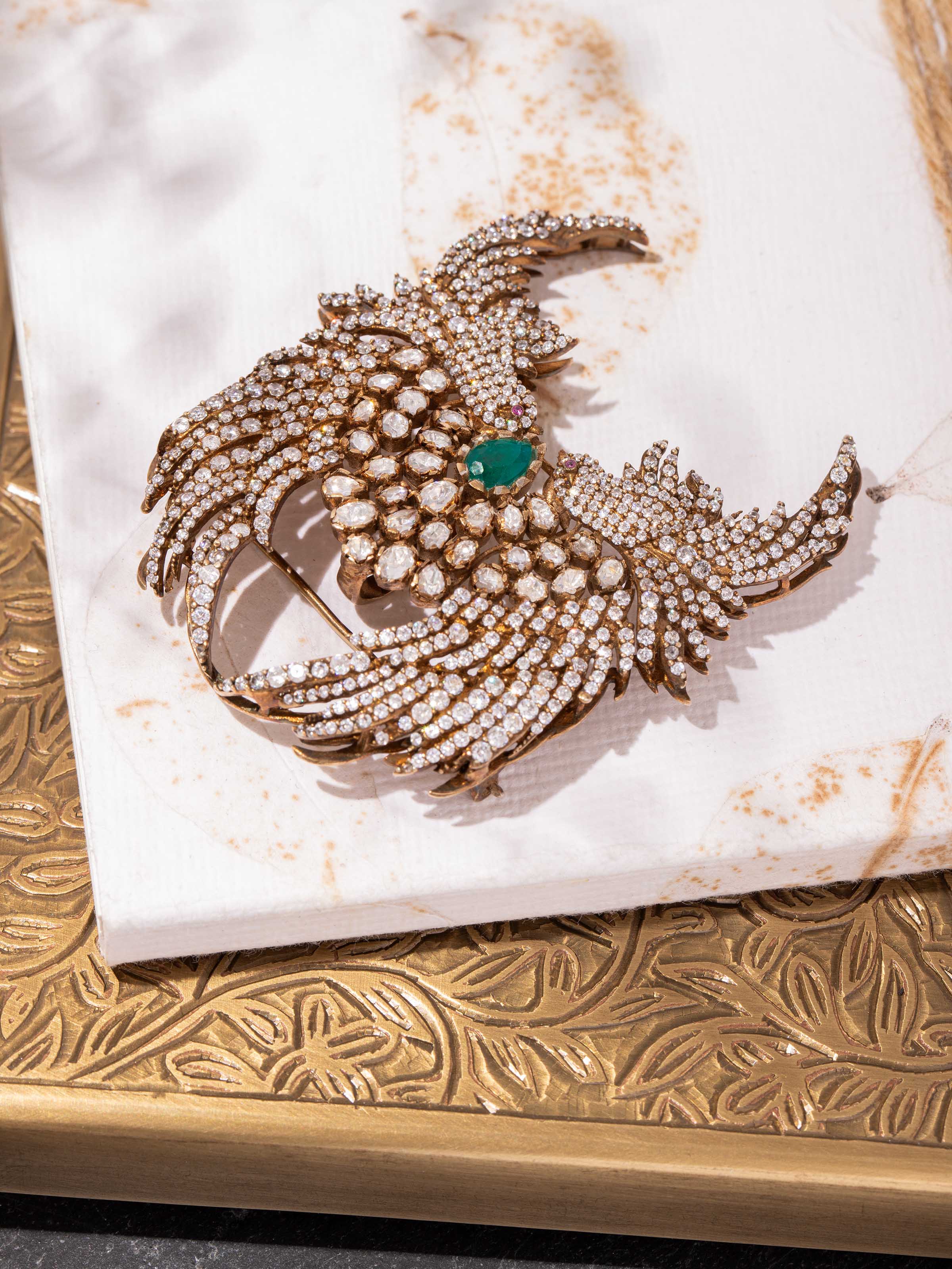 alternate lifestyle view of silver smithing yellow gold brooch pin