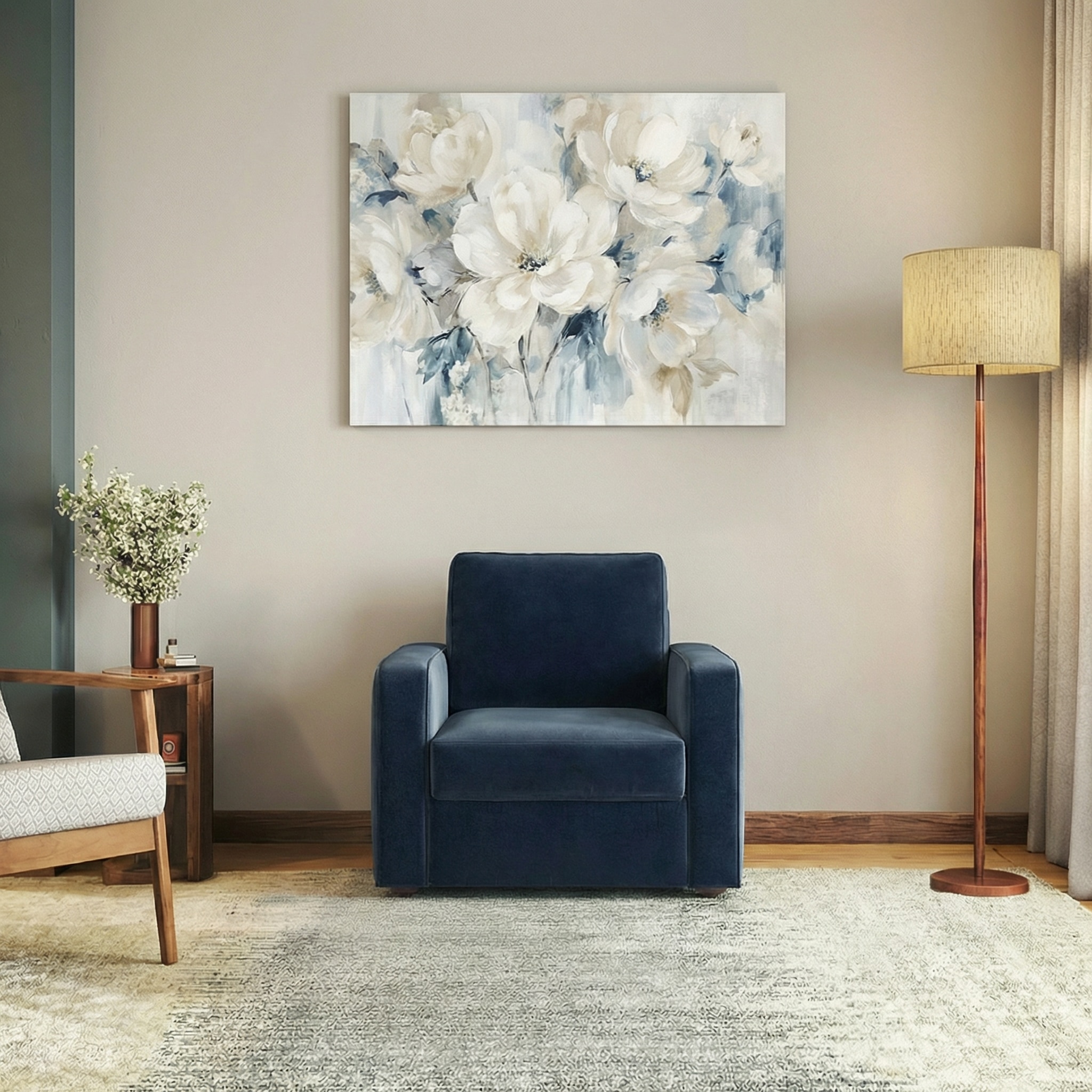 Apollo Compact 1 Seater Fabric Sofa in Sea Port Blue Velvet Colour - Urban Ladder