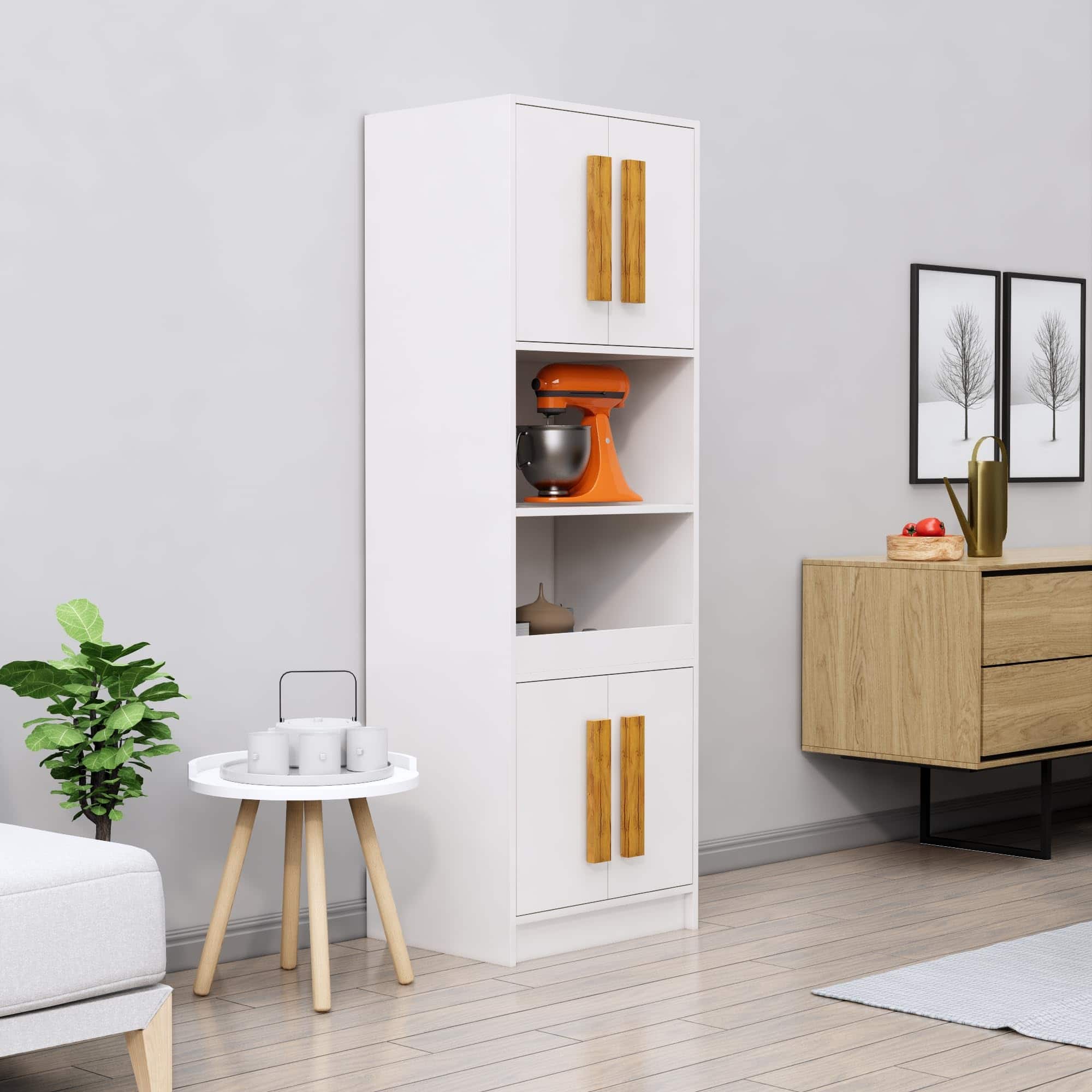 Hexa Red Crockery Unit Multipurpose Wooden Storage Cabinet in Frosty White Colour - HexaRed
