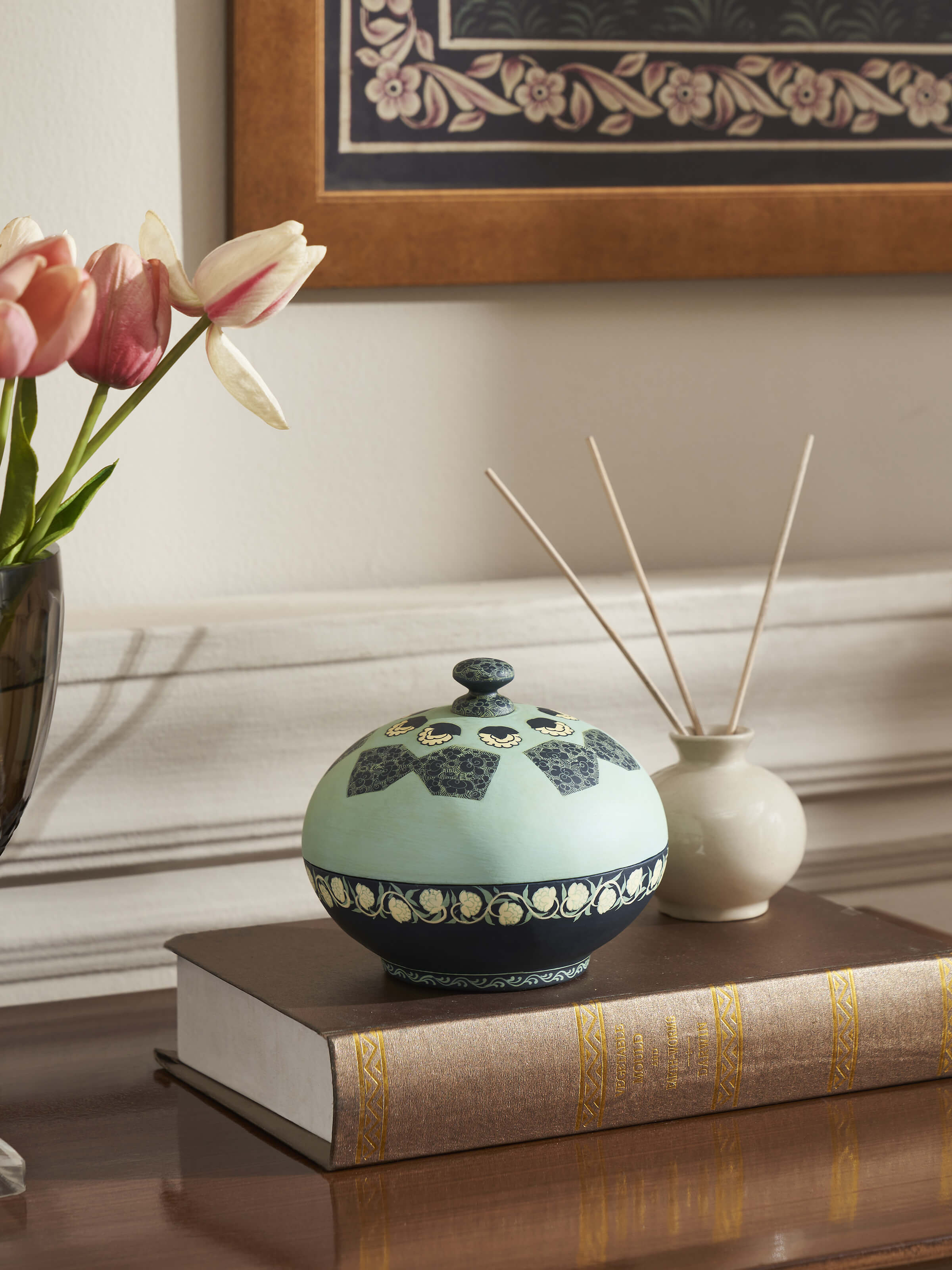 Lifestyle view of Papier-mache Decorative Container Multicolor