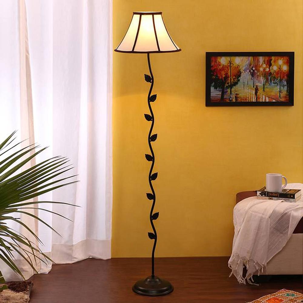 Brynn Black Cotton Shade Floor Lamp - Devansh