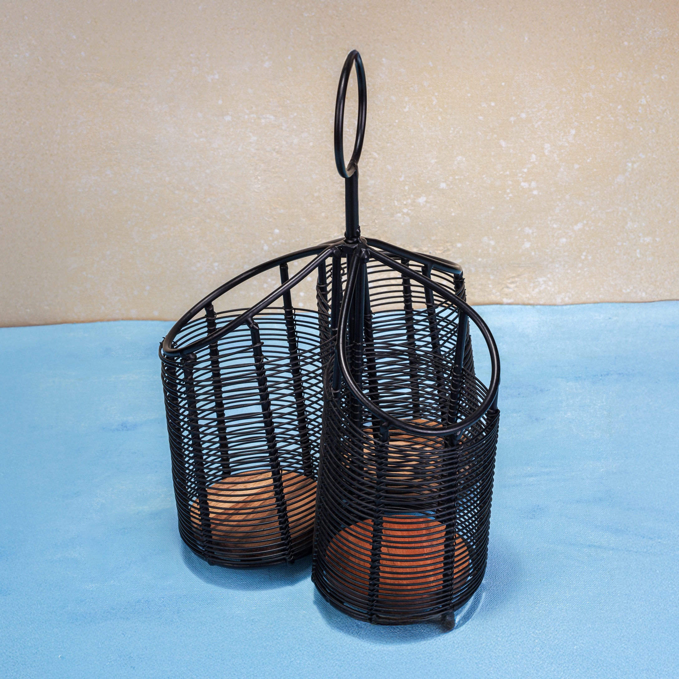 Ireka Home Metal Mate Utensils Holder – Iron and Wood Cutlery Organizer