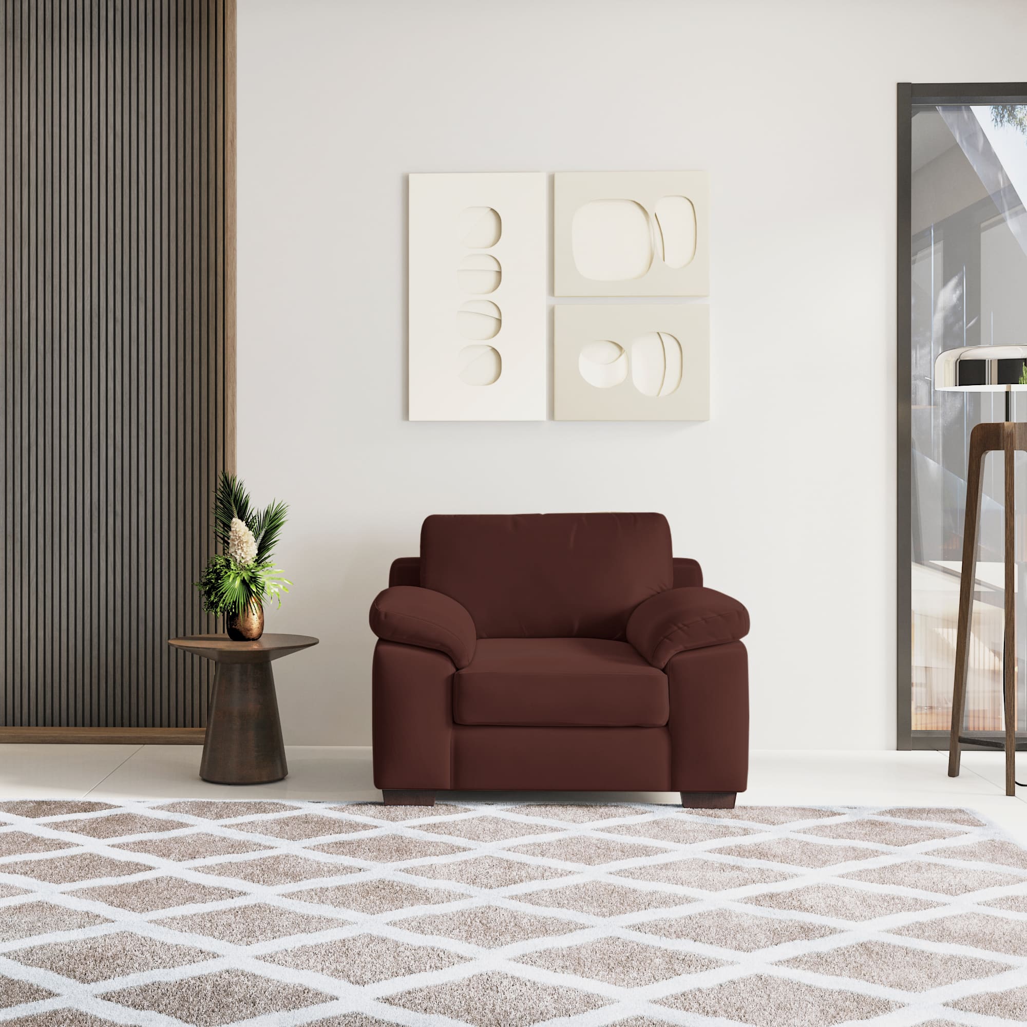 Esquel Premium 1 Seater Fabric Sofa in Deep Crimson Velvet Colour