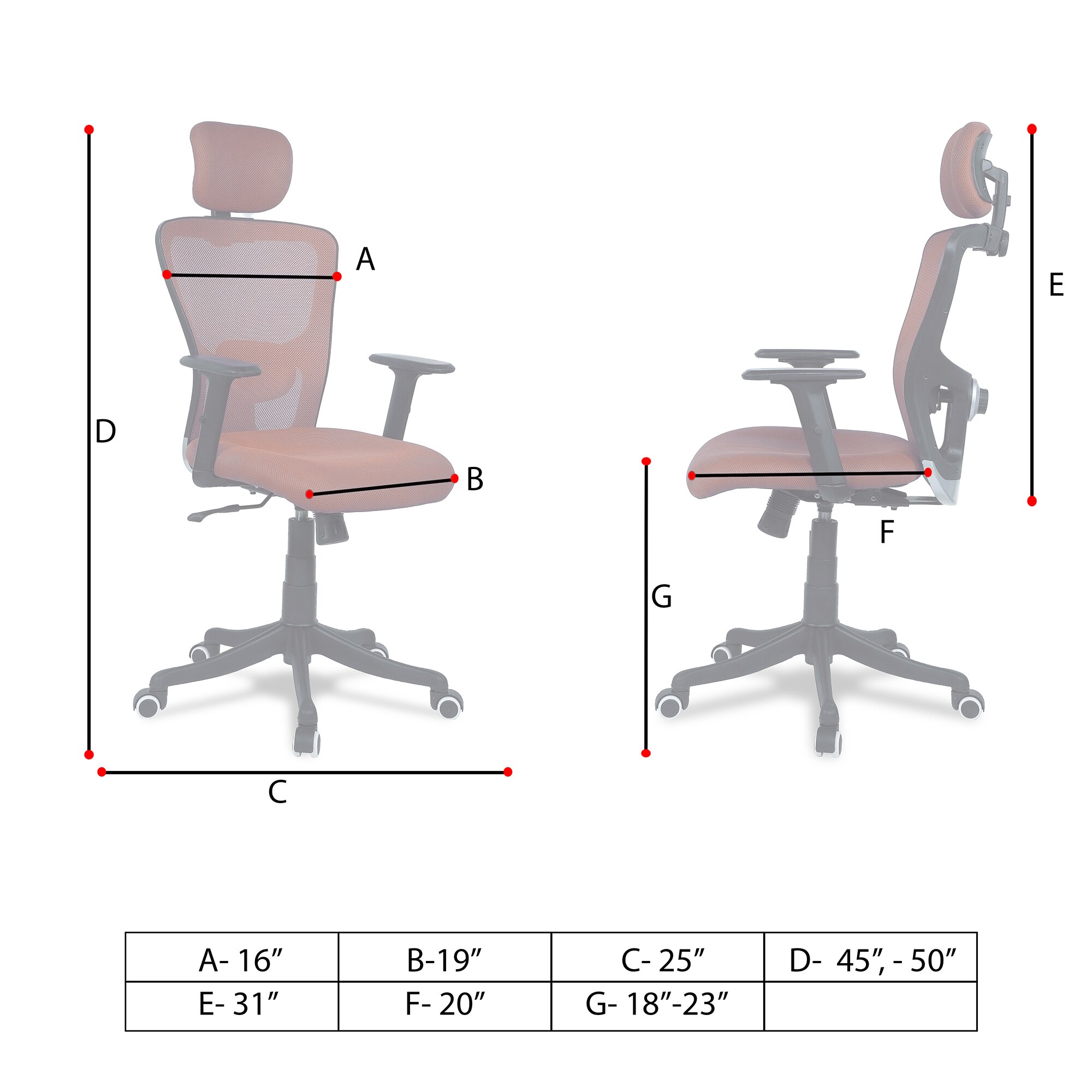 Dreaceo High Back Ergonomic Chair in Orange Colour