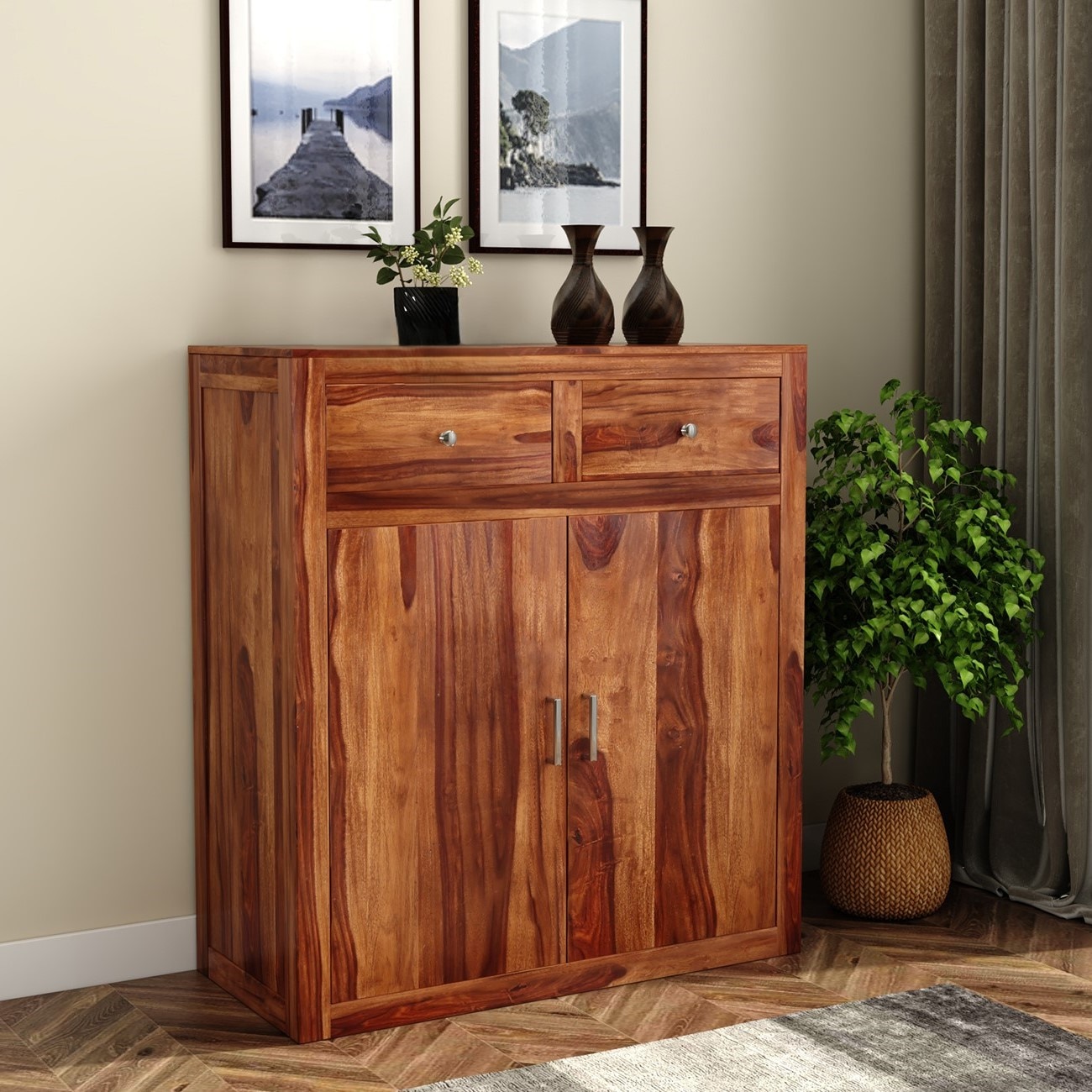Mars Solid Wood Shoe Rack in Natural Finish