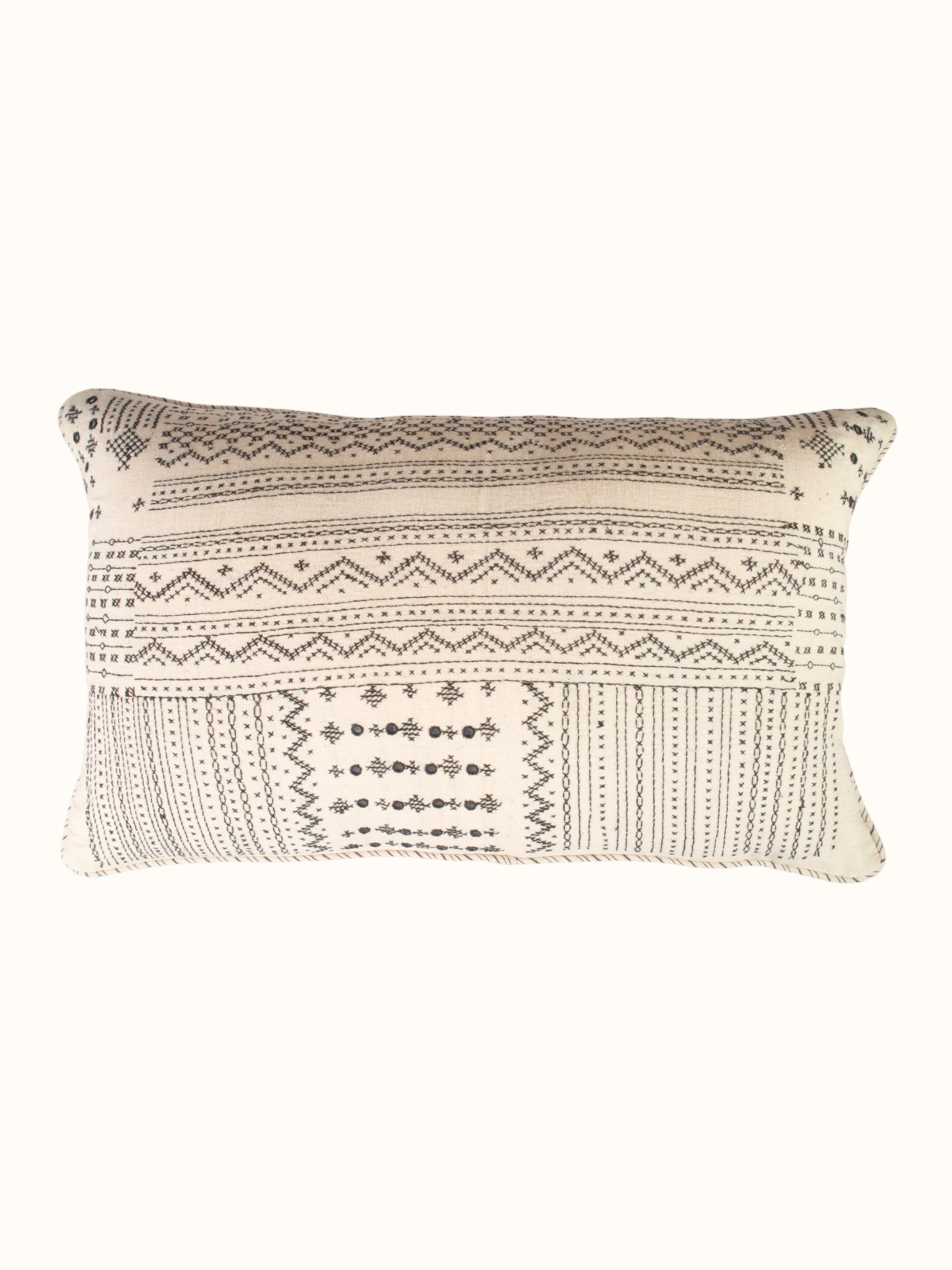 Folk Geo Hand Embroidered Patch Cushion Cover