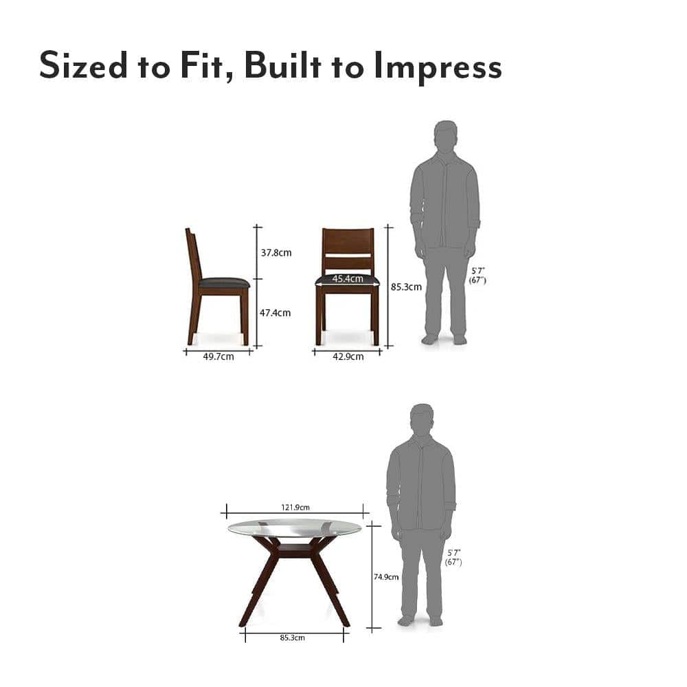 Wesley - Cabalo (Leatherette) 4 Seater Round Glass Top Dining Table Set (Colour- Black, Finish- Dark Walnut)