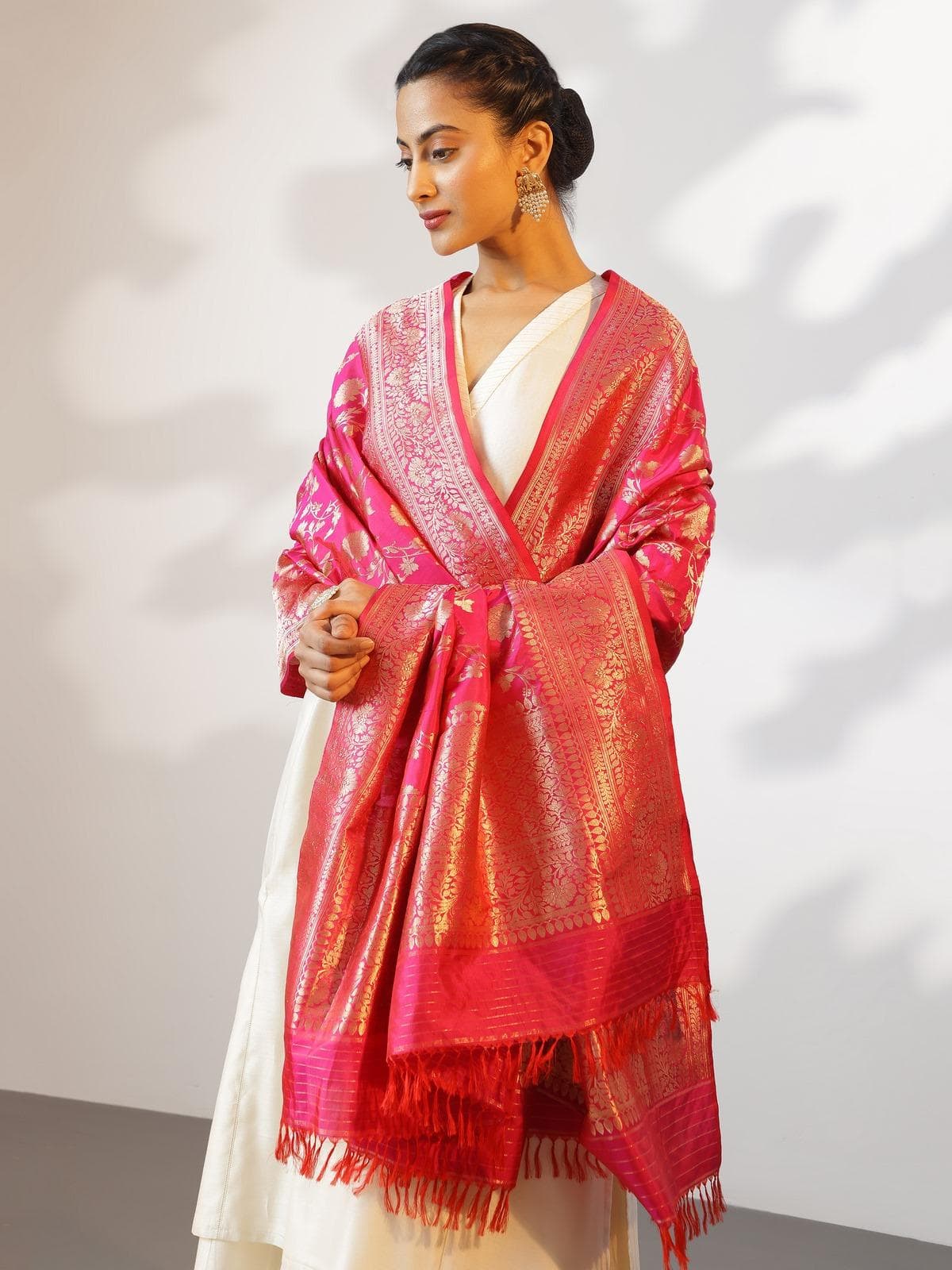 Pink Silk Banarasi Dupatta