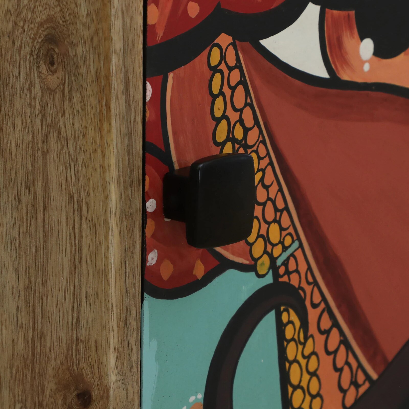 Mario Mango Wood Hand Painted Multicolour 1 Door Small Cabinet In Natural Finish
