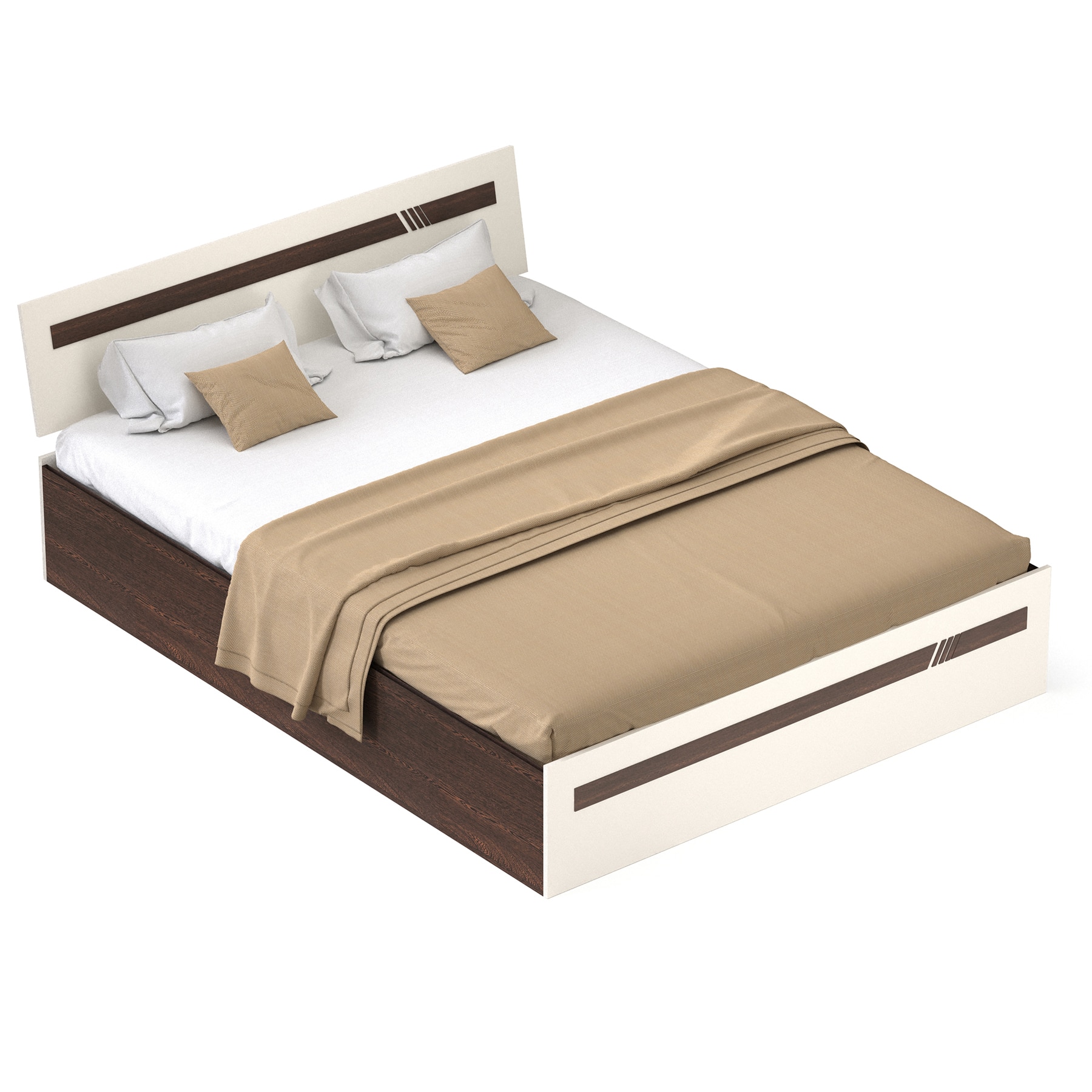 BLUEWUD Pollo Engineered Wood Queen Size Double Bed with Storage Box for Bedroom Home Furniture (Wenge & White)