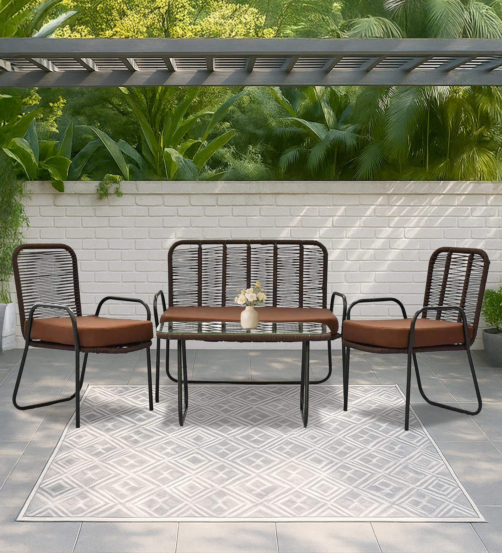 Madrid 2+1+1 Seater Rope Sofa Set in Brown Finish