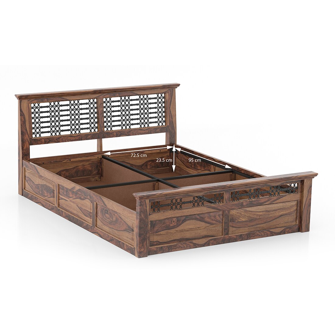 Bunai Solid Wood Queen Size Box Storage Bed In Teak Finish