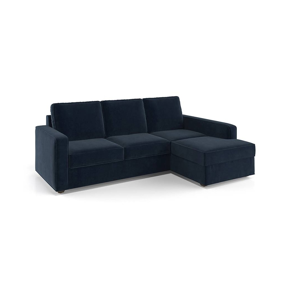Apollo Sofa (Colour : Sea Port Blue Velvet, Cushion : Soft, Back Type : Regular, Seating Capacity : Right Aligned 2 Seater + Right Aligned Chaise)