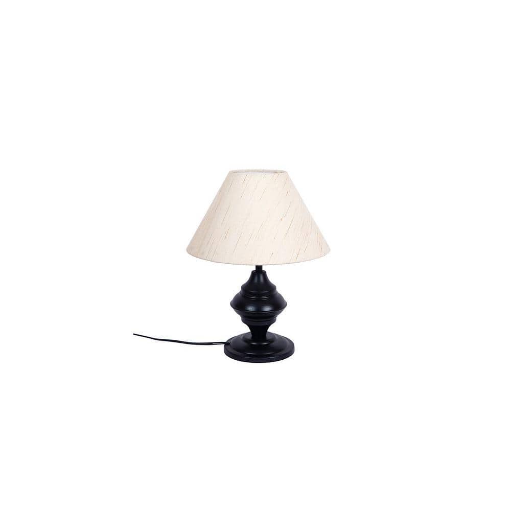 Vicente Off White Fabric Shade Table Lamp with Black Iron Base
