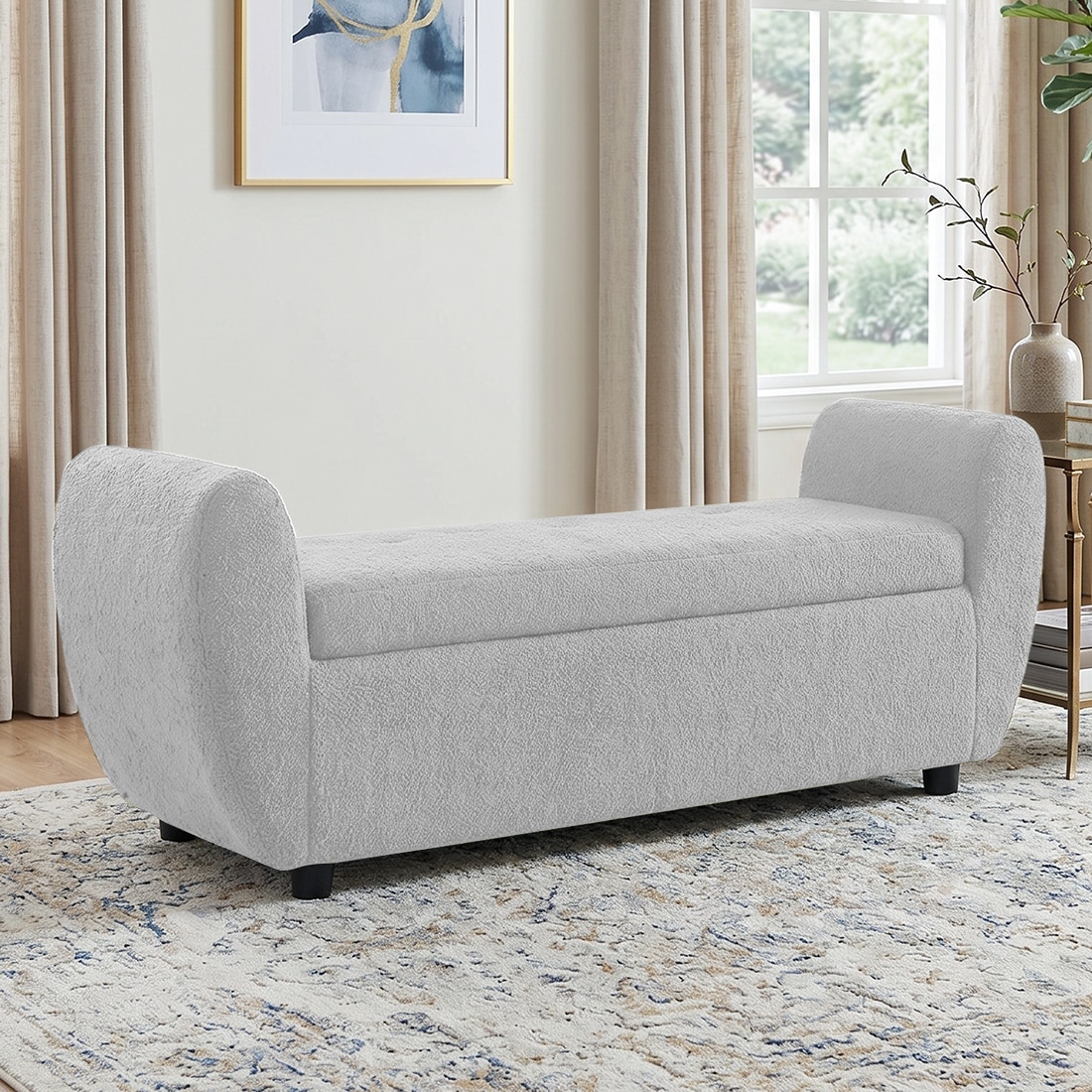 Redol Boucle 2 Seater Ottoman Bench with Storage in Gre Color