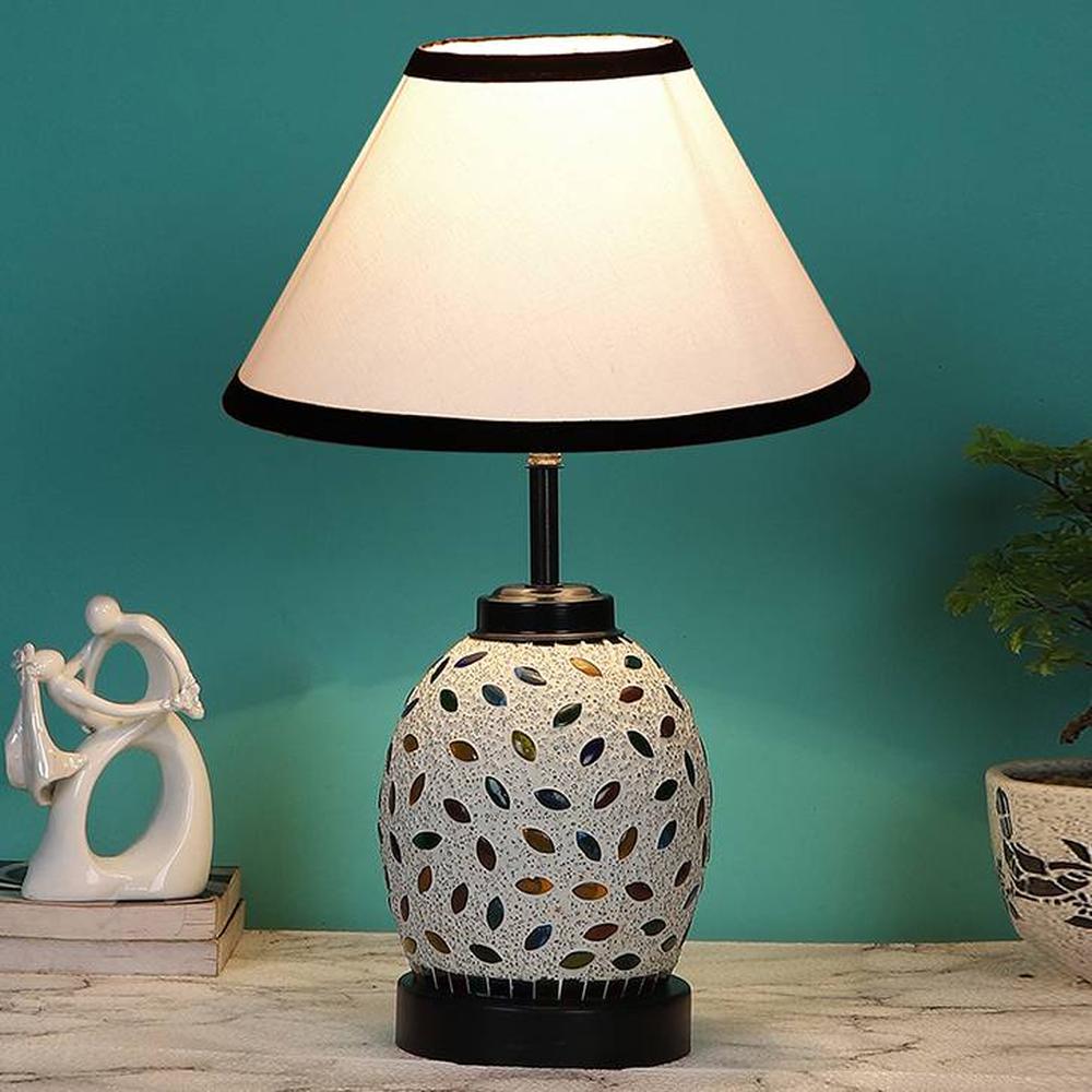 Annalise Multicolor cotton Glass Table lamp with Iron Base
