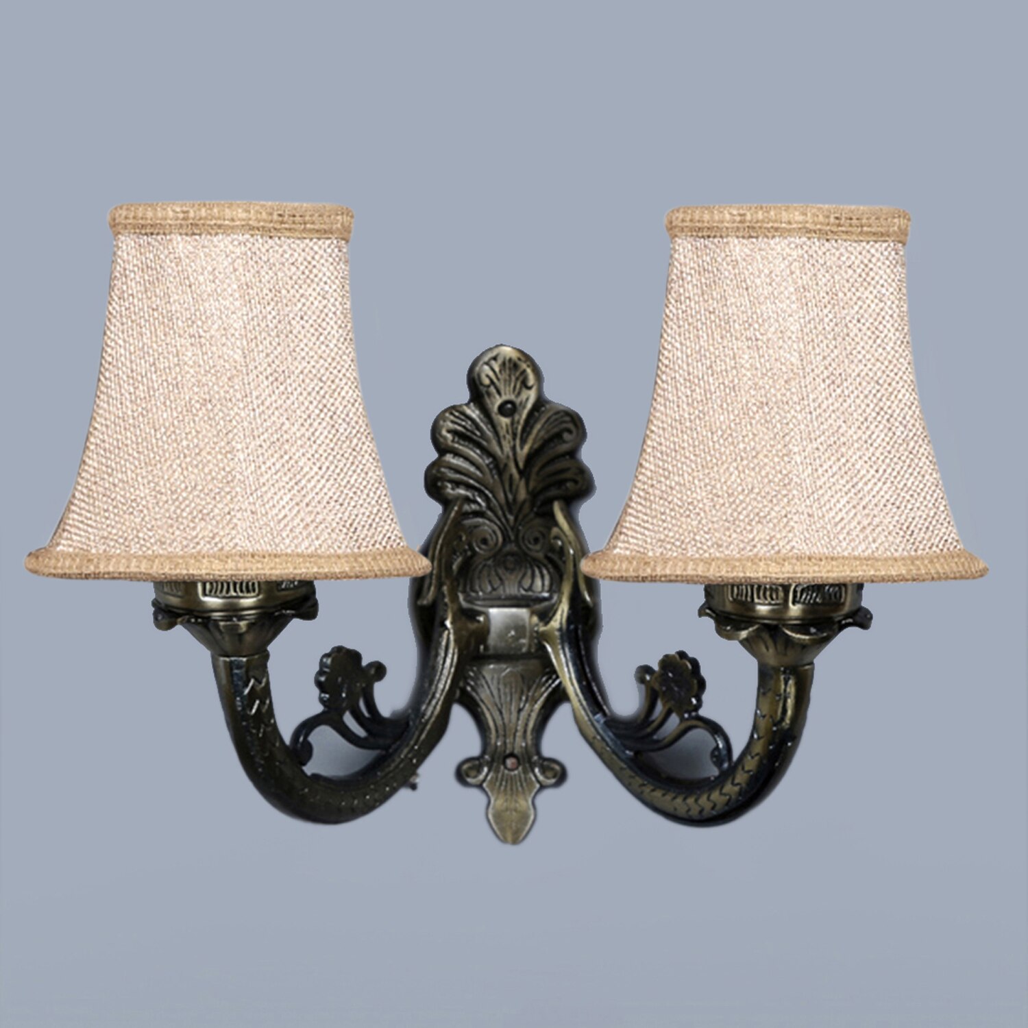 Devansh Dual Gold  Antique Wall Mounted Lamp With Beige Jute Shade