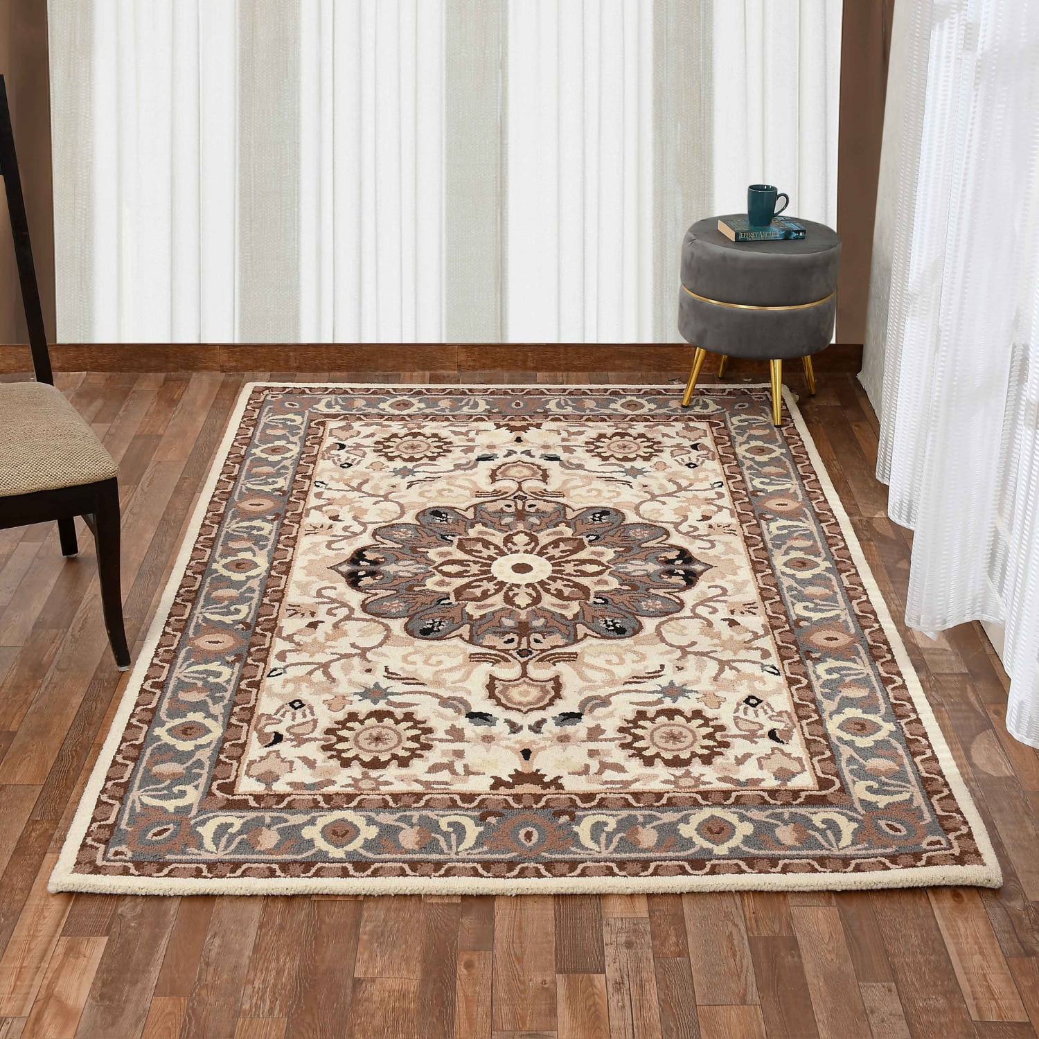 Presto Beige Traditional Hand Tufted Wool Carpet 6X9 Feet - Presto