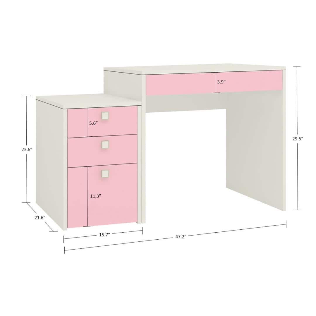 Eskada Kids Study Desk cum Printer Table with 4 Drawers in English Pink Colour