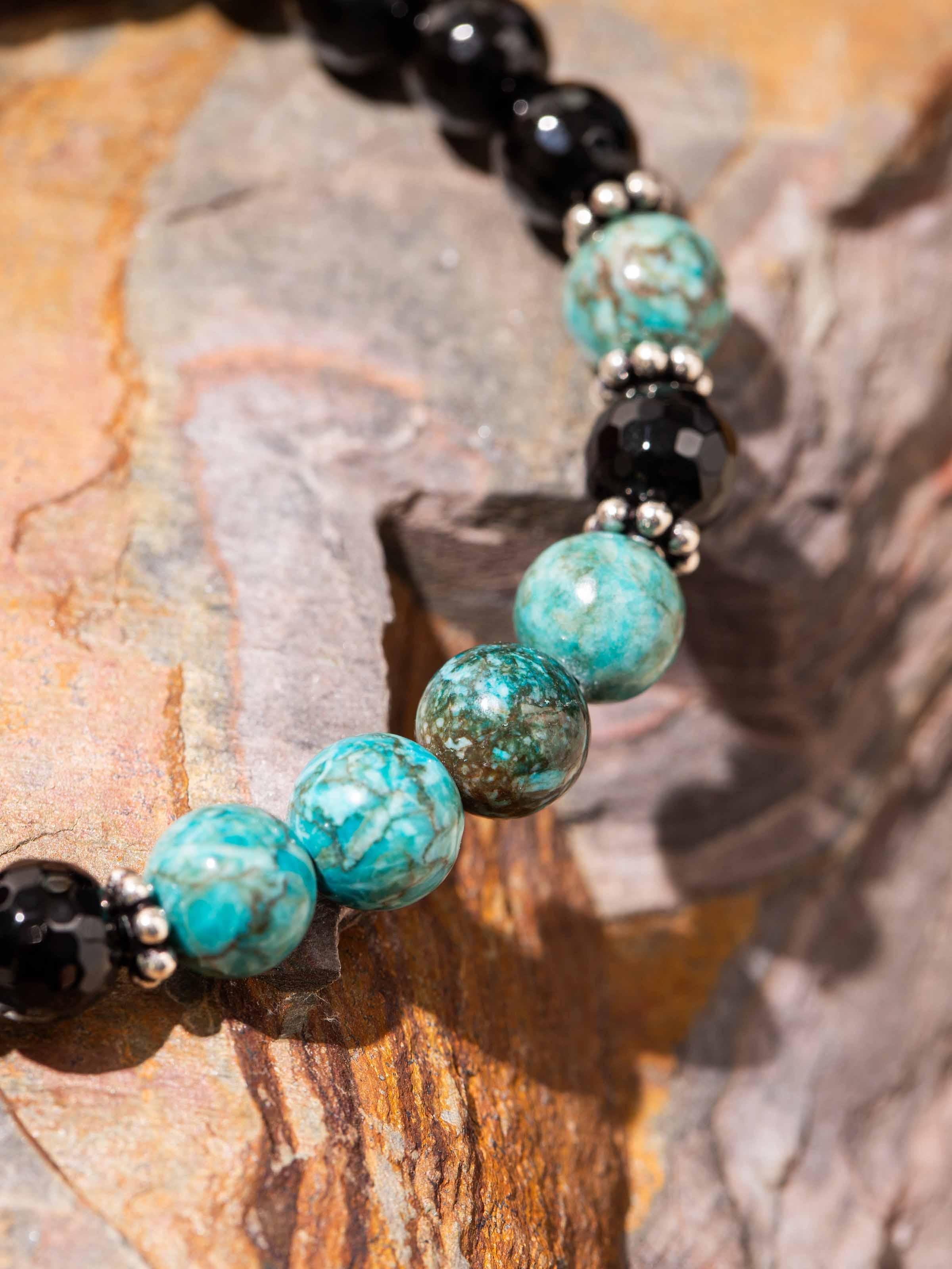 Black Onyx & Turquoise Silver Bracelet