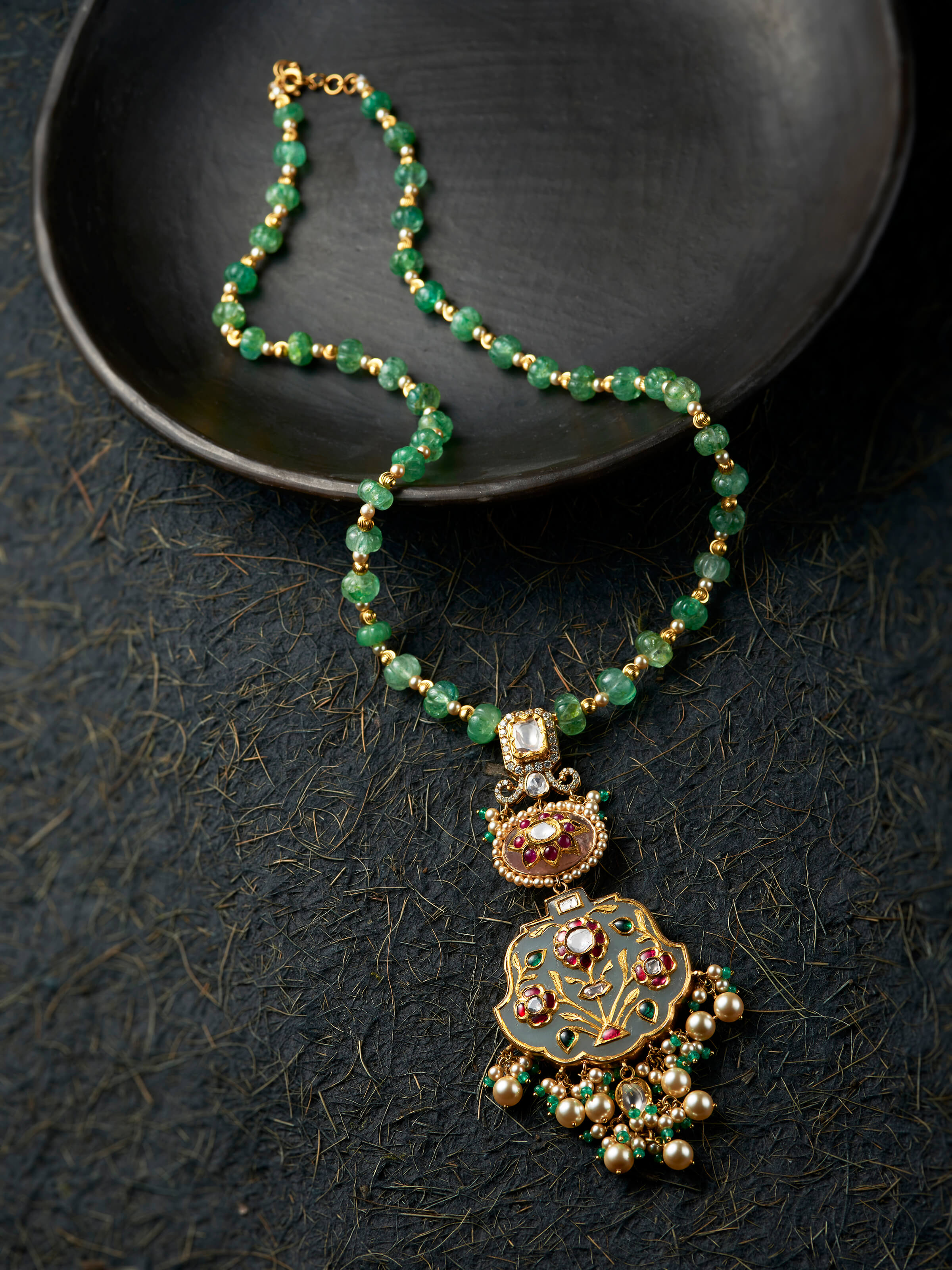Stone Inlay 18 Karat Gold Long Necklace