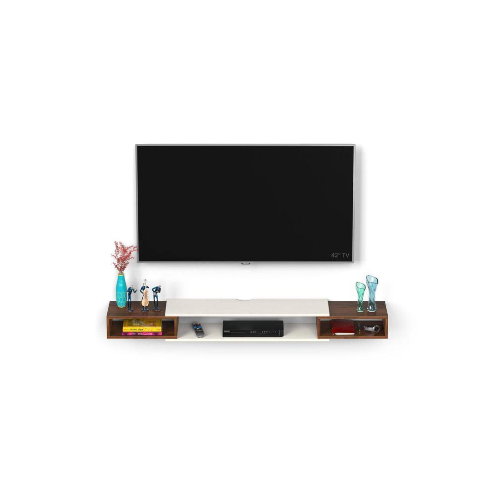 Toska Engineering Wood Wall Mount TV Entertainment Unit Set Top Box Stand/TV Cabinet with Shelves for Books & Décor Display Unit Large Upto 50 Inches (Brown Maple & Beige)