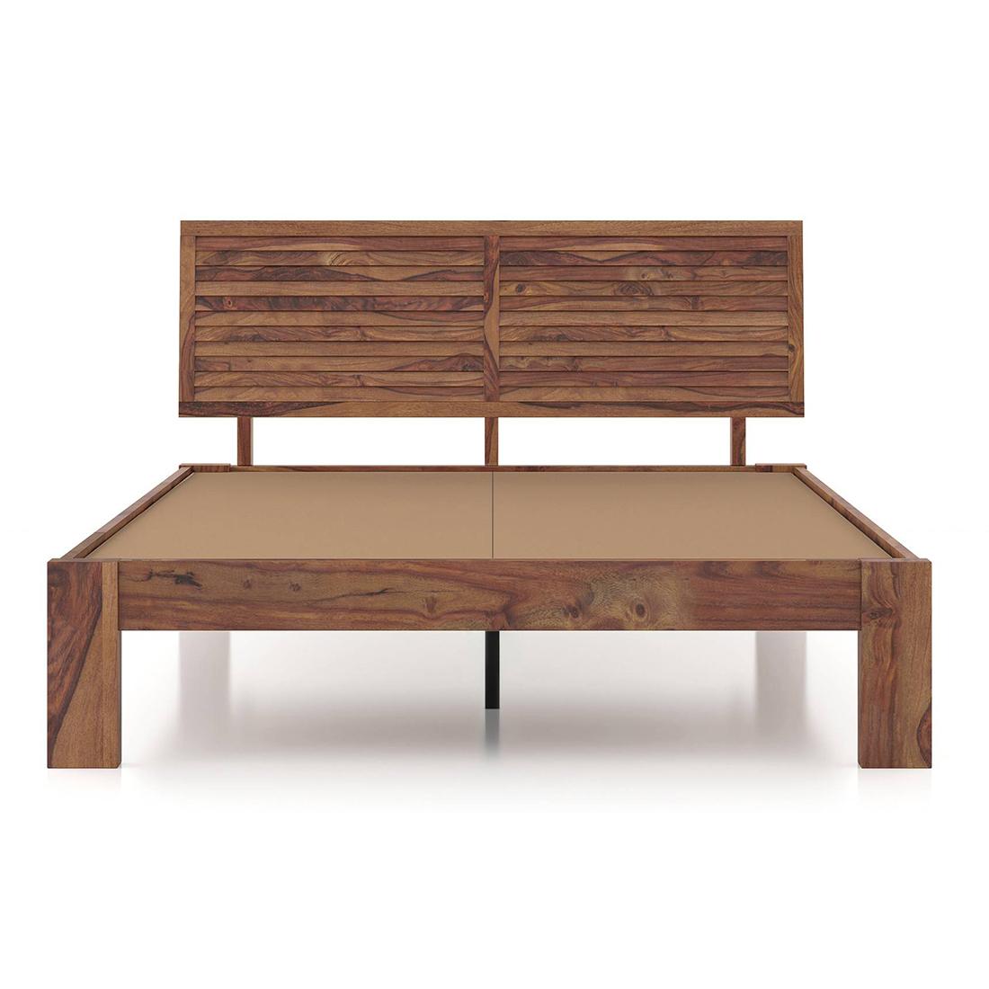 Terence Solid Wood King Size Bed In Teak Finish