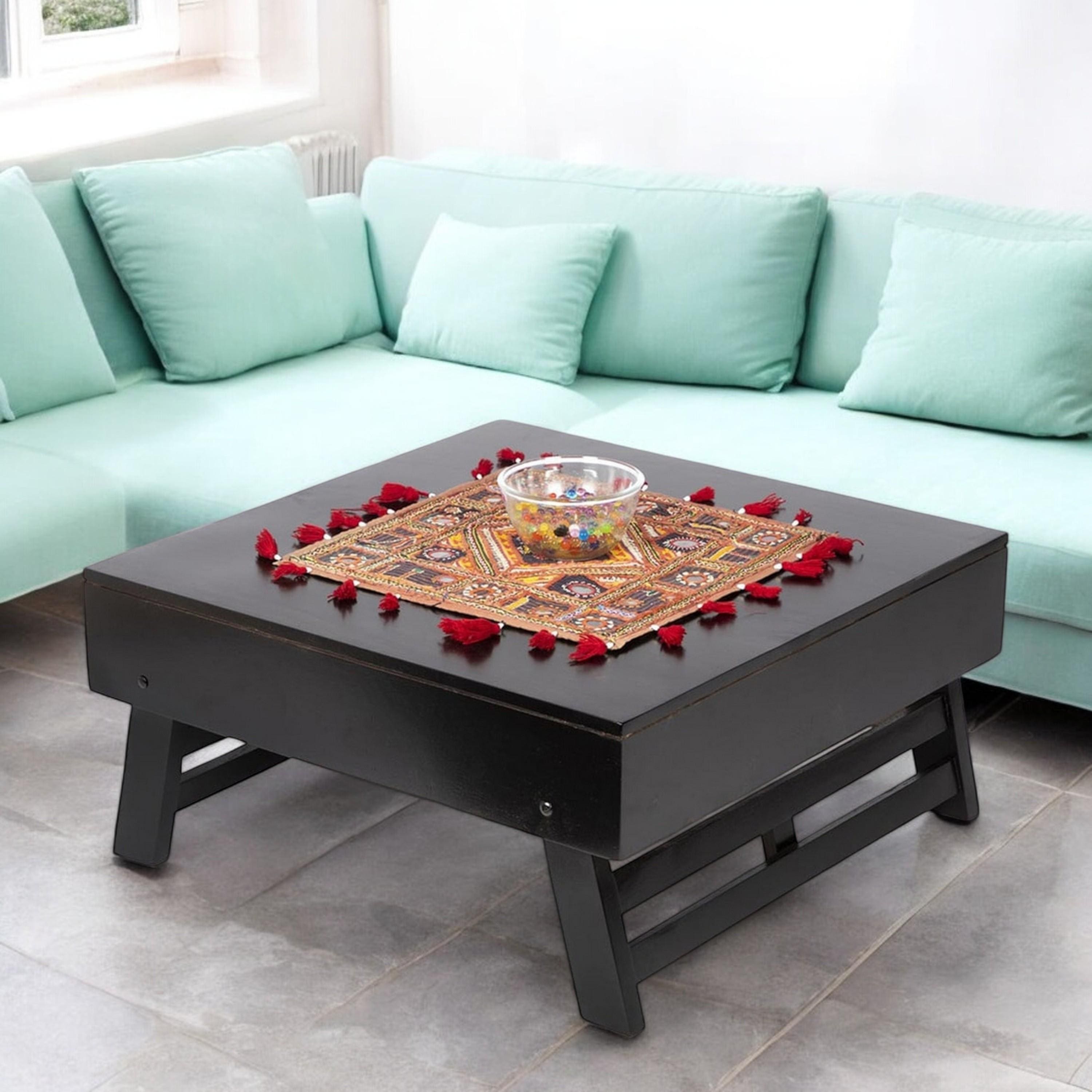 Bradford Sheesham Wood Contemporary Square Foldable Coffee Table In Extra Dark Mahagony Finish