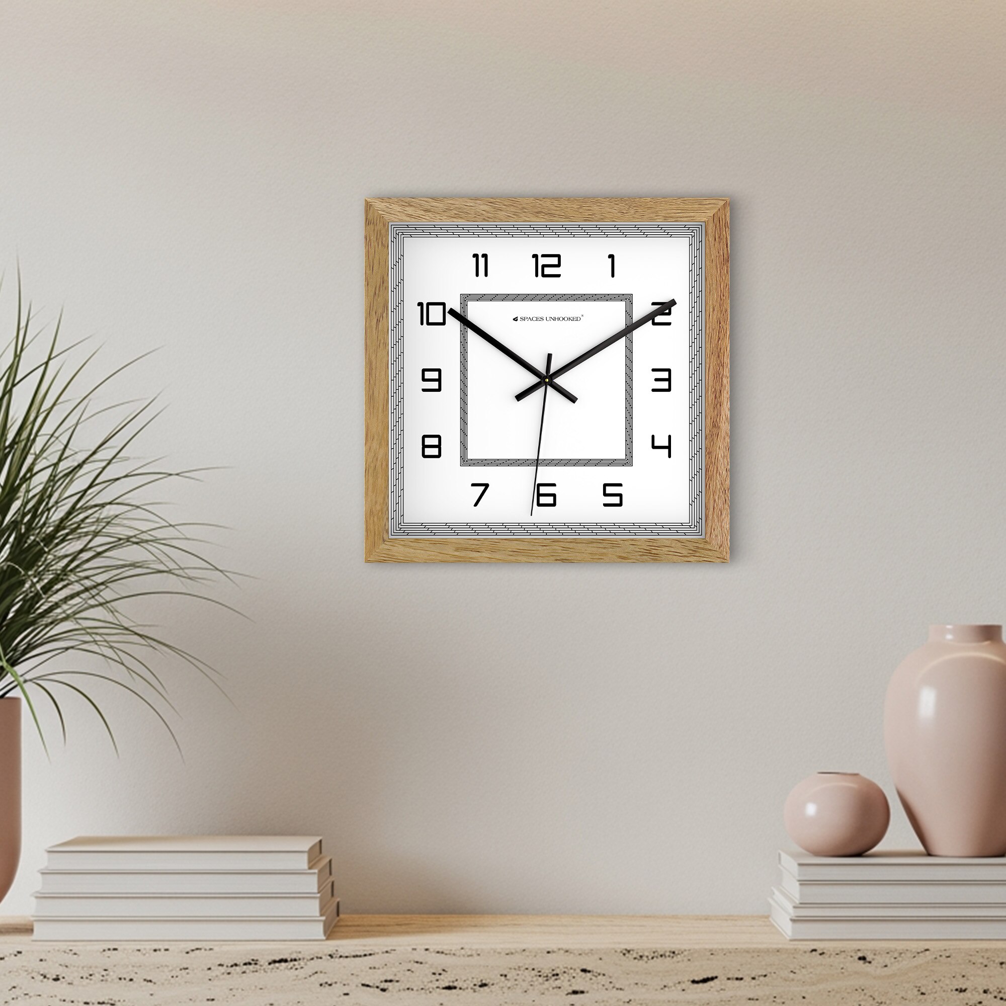 Geometric Layered Square Wooden Wall Clock with Modern Numeric Dial
