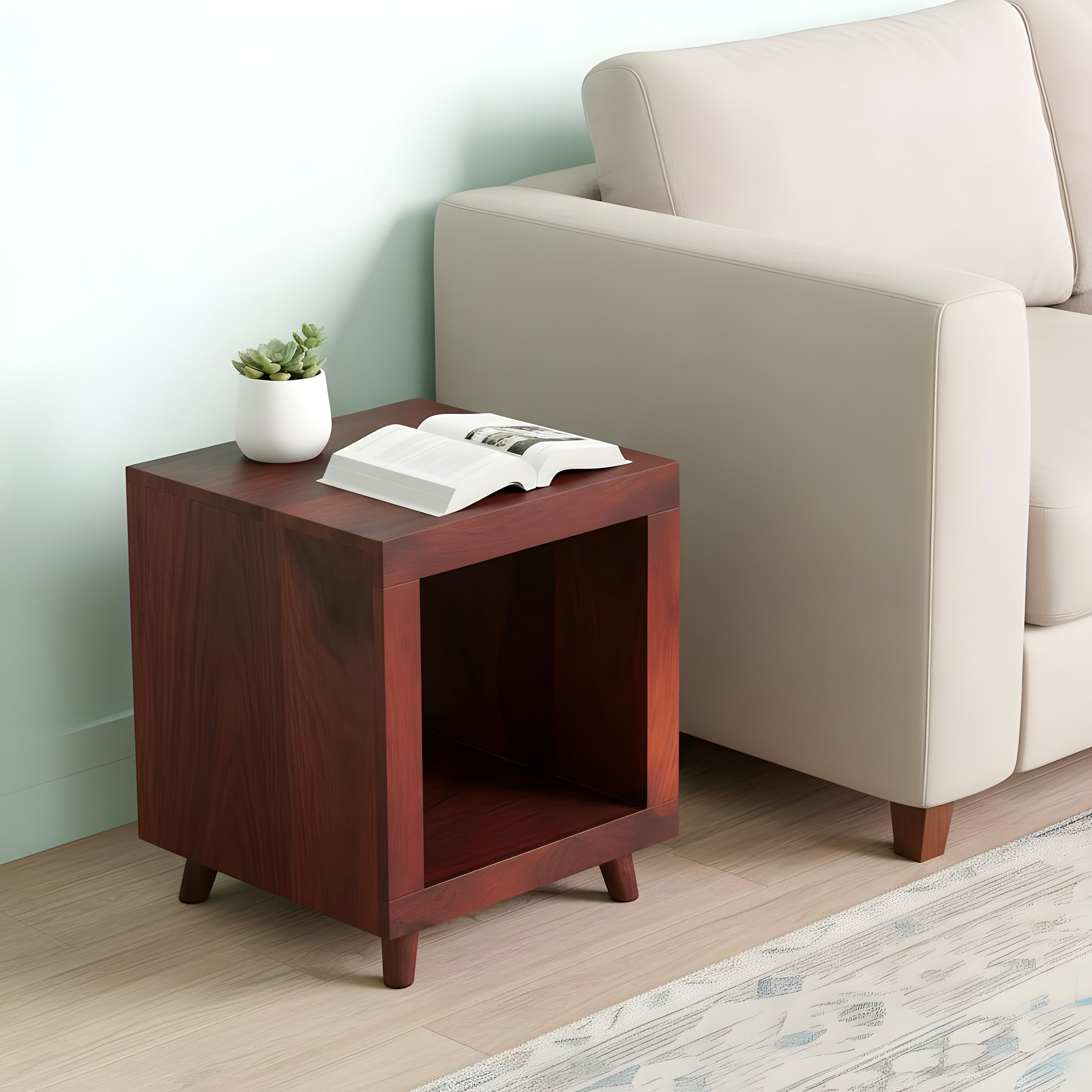 Berlin Sheesham Wood Contemporary Rectangle End Table Side Table In Honey Finish