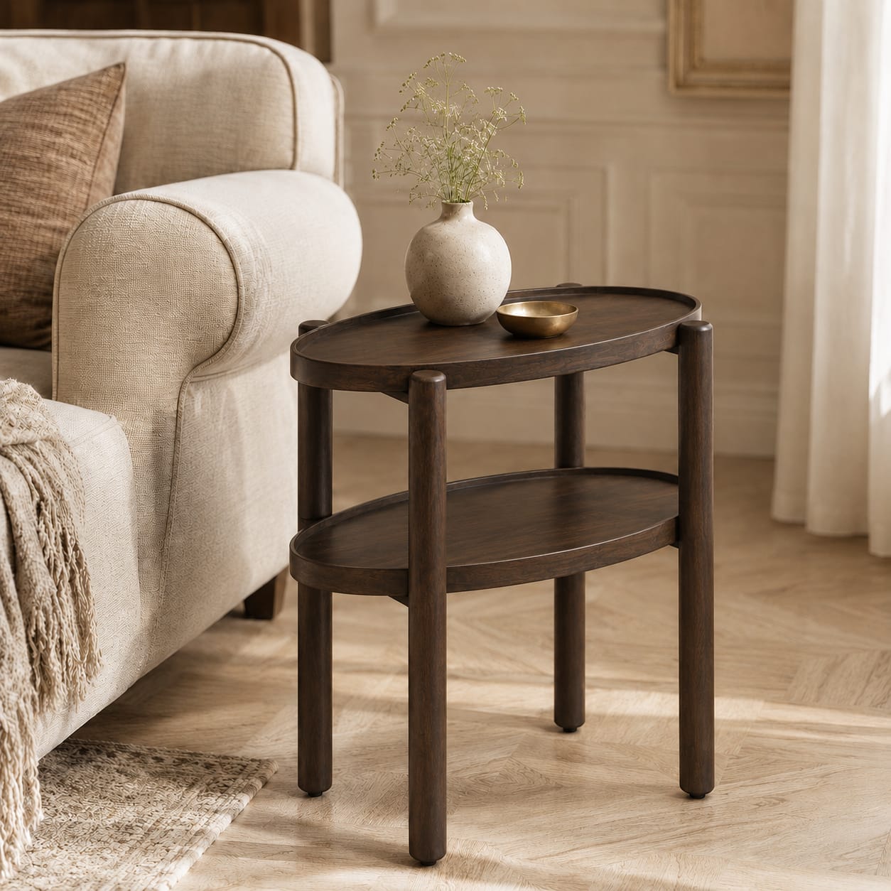 Pearl Sheesham Wood Side Table in Walnut Finish
