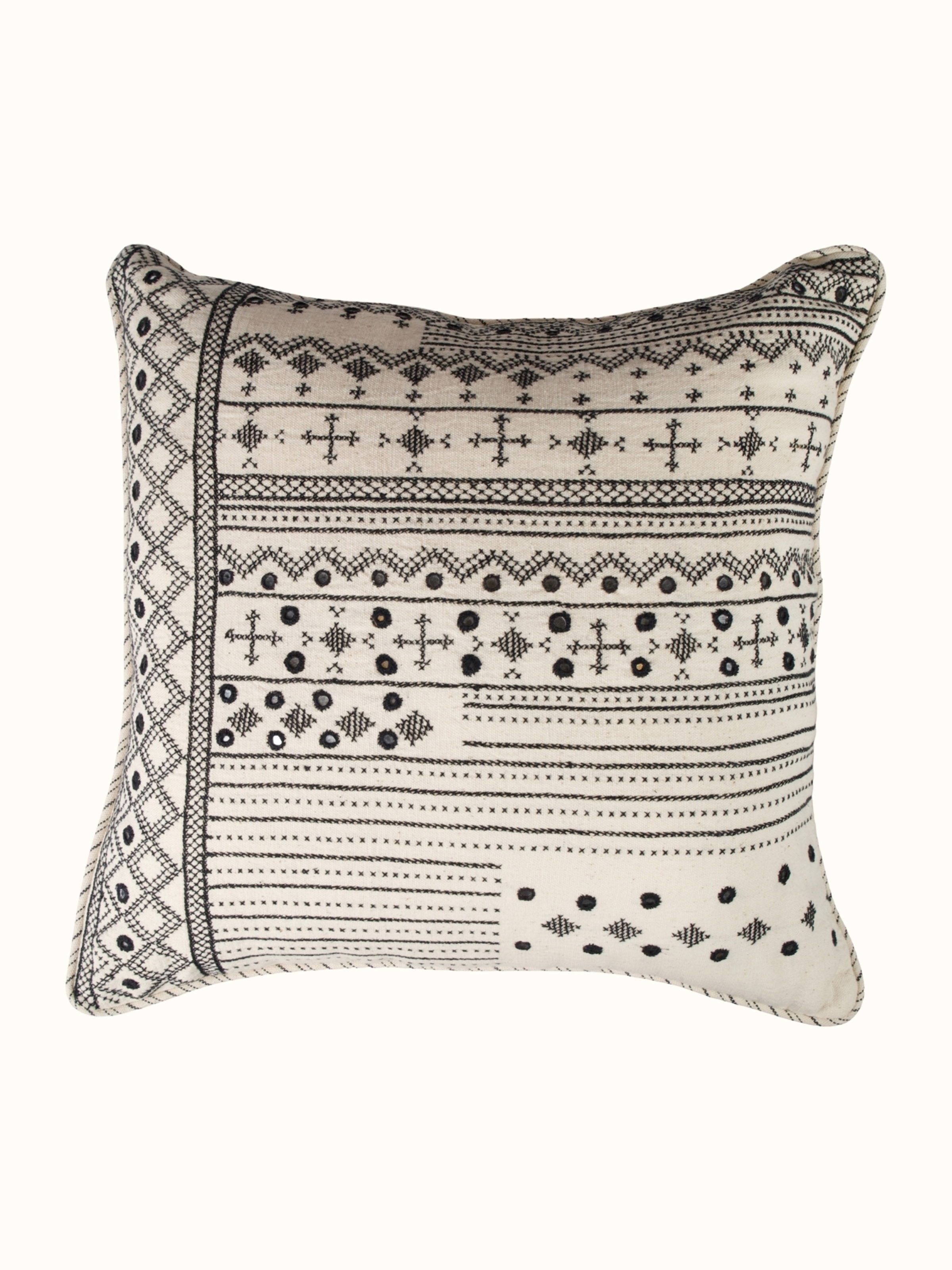 Folk Geo Hand Embroidered Panelled Cushion Cover