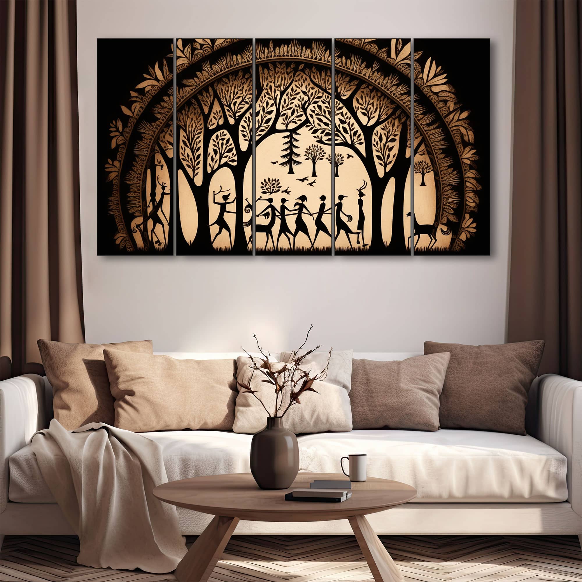 The Castle Decor Warli Art Wall Painting Wooden Framed 27x48 Inch (Style 1) - The Castle Decor