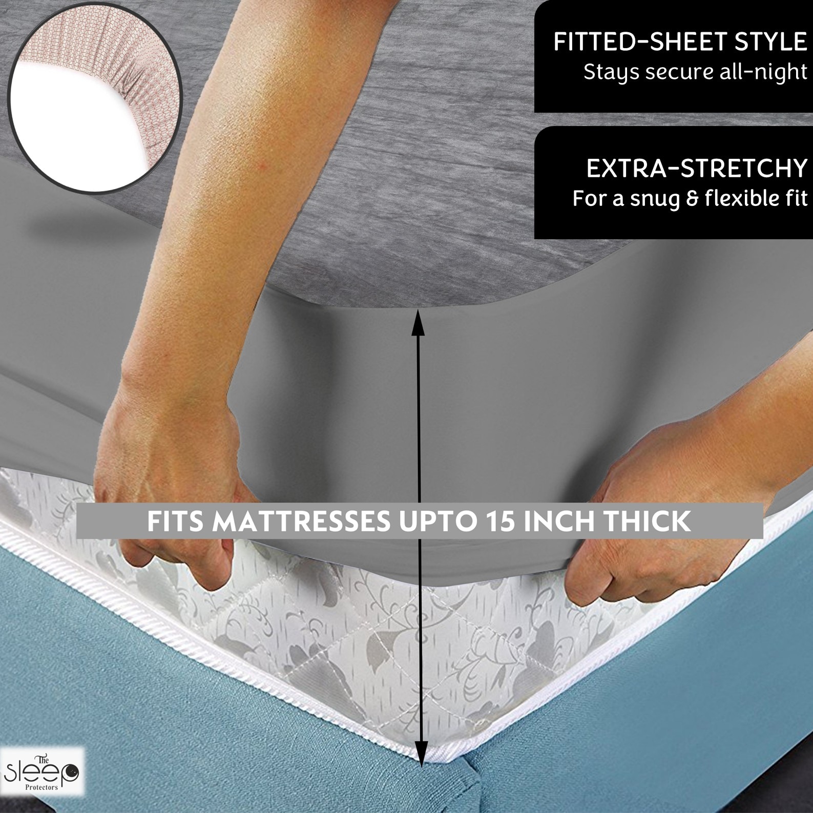 Premium Terry Polyester Fabric Waterproof Mattress Protector for Double Size Mattress In Gray color 78x83