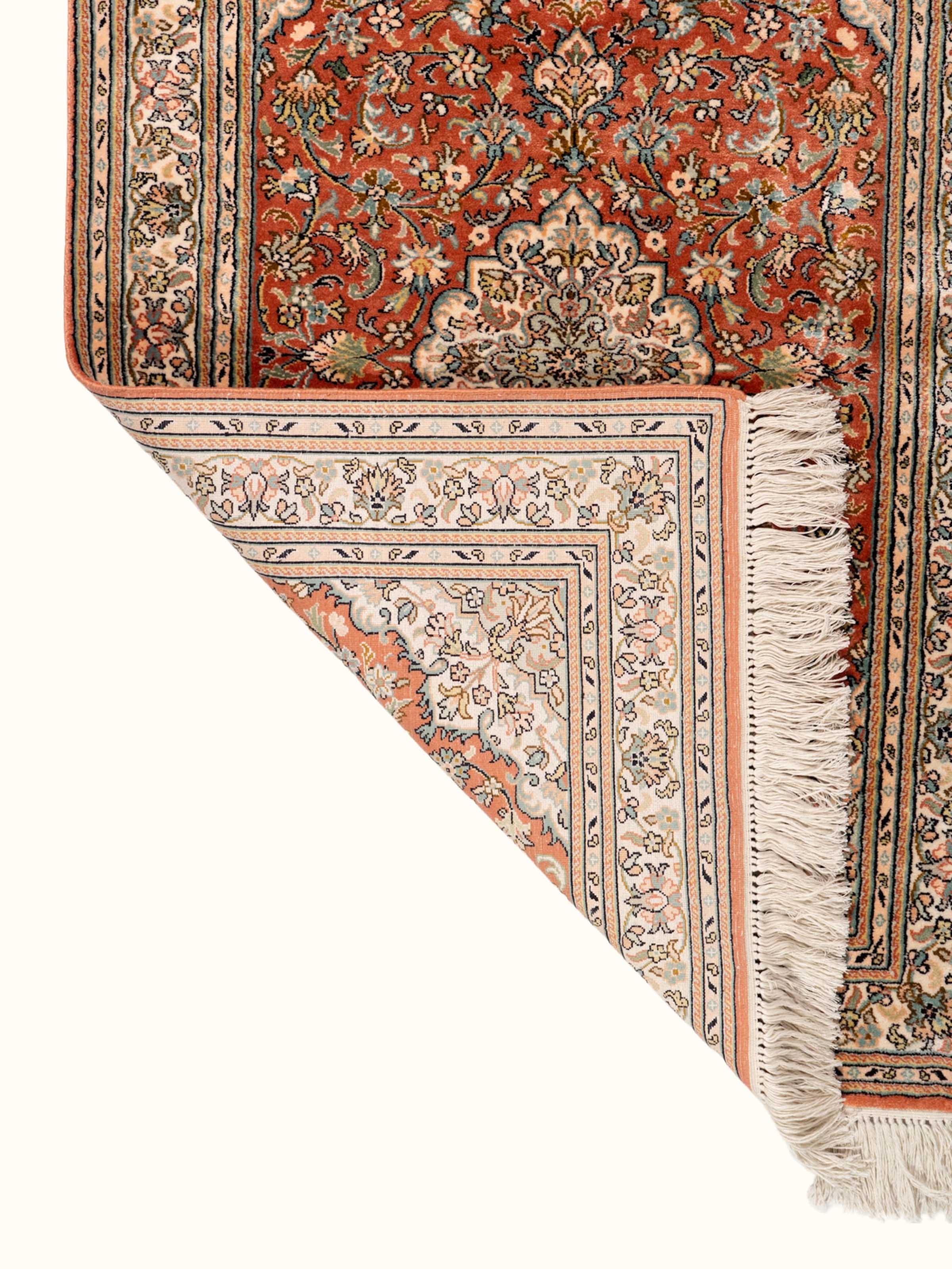 Traditional Kashan Kashmir Silk Hand-Knotted Carpet